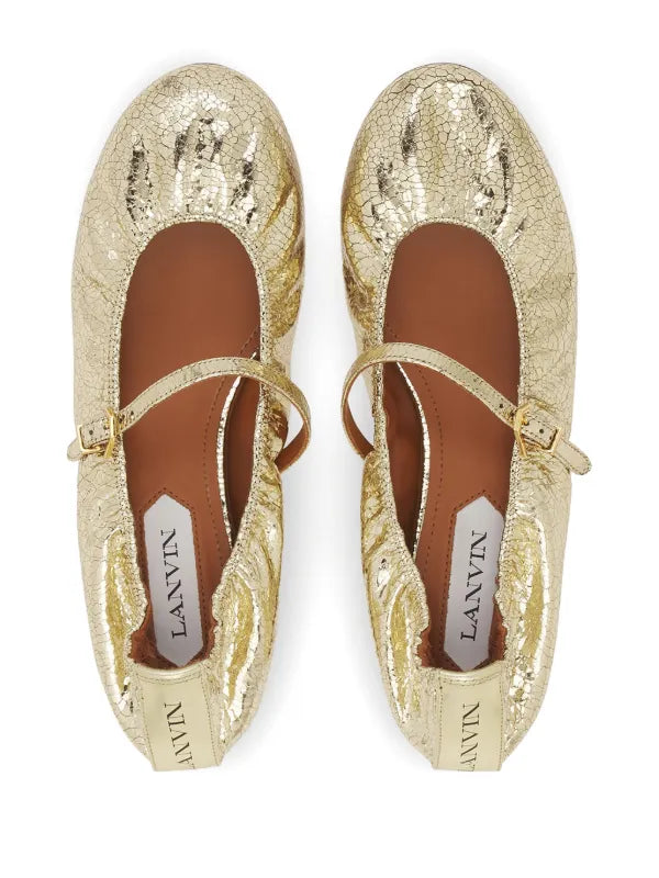 Lanvin Logo-Tag Cracked Ballerinas in Gold