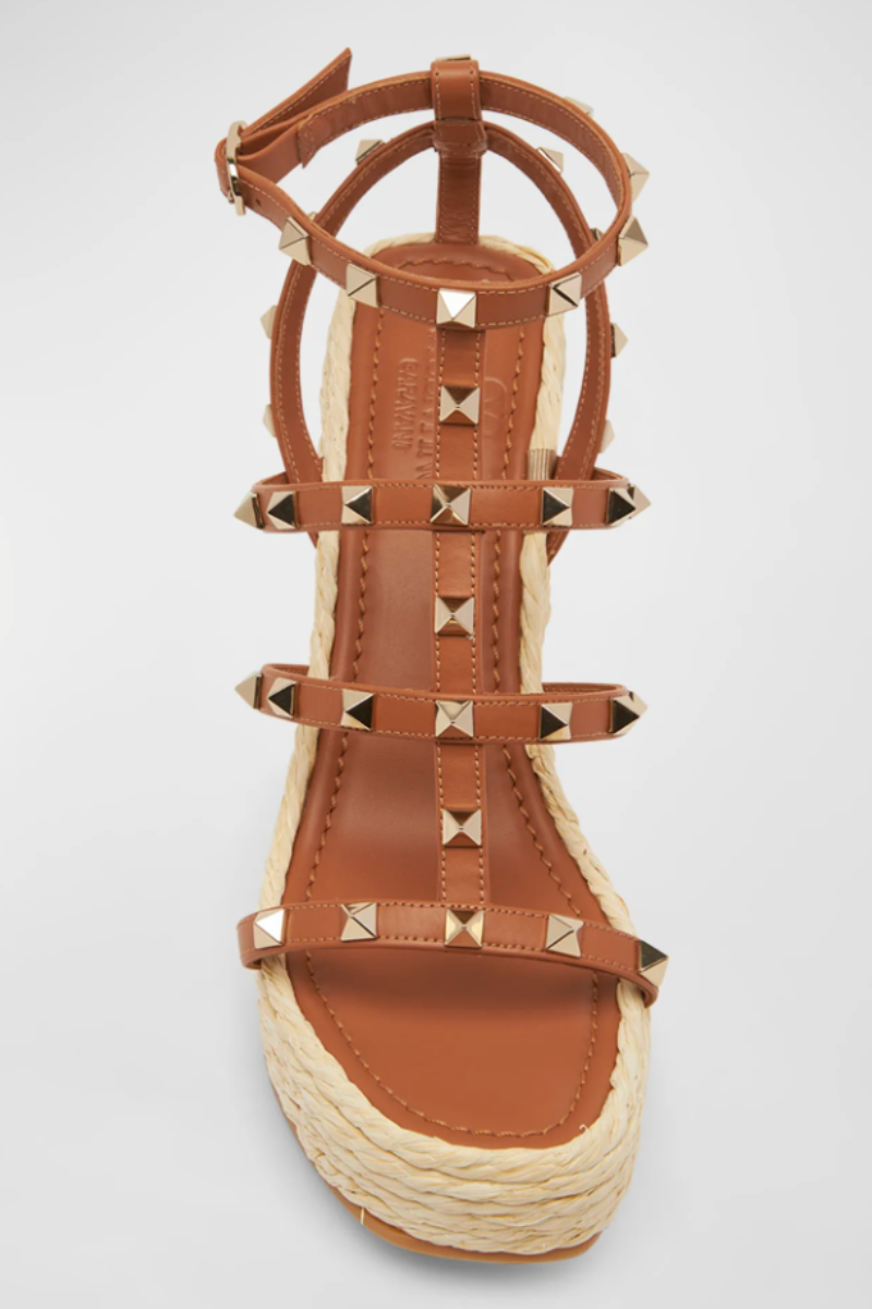 Valentino Garavani Rockstud Wedge Sandal with Calfskin Straps