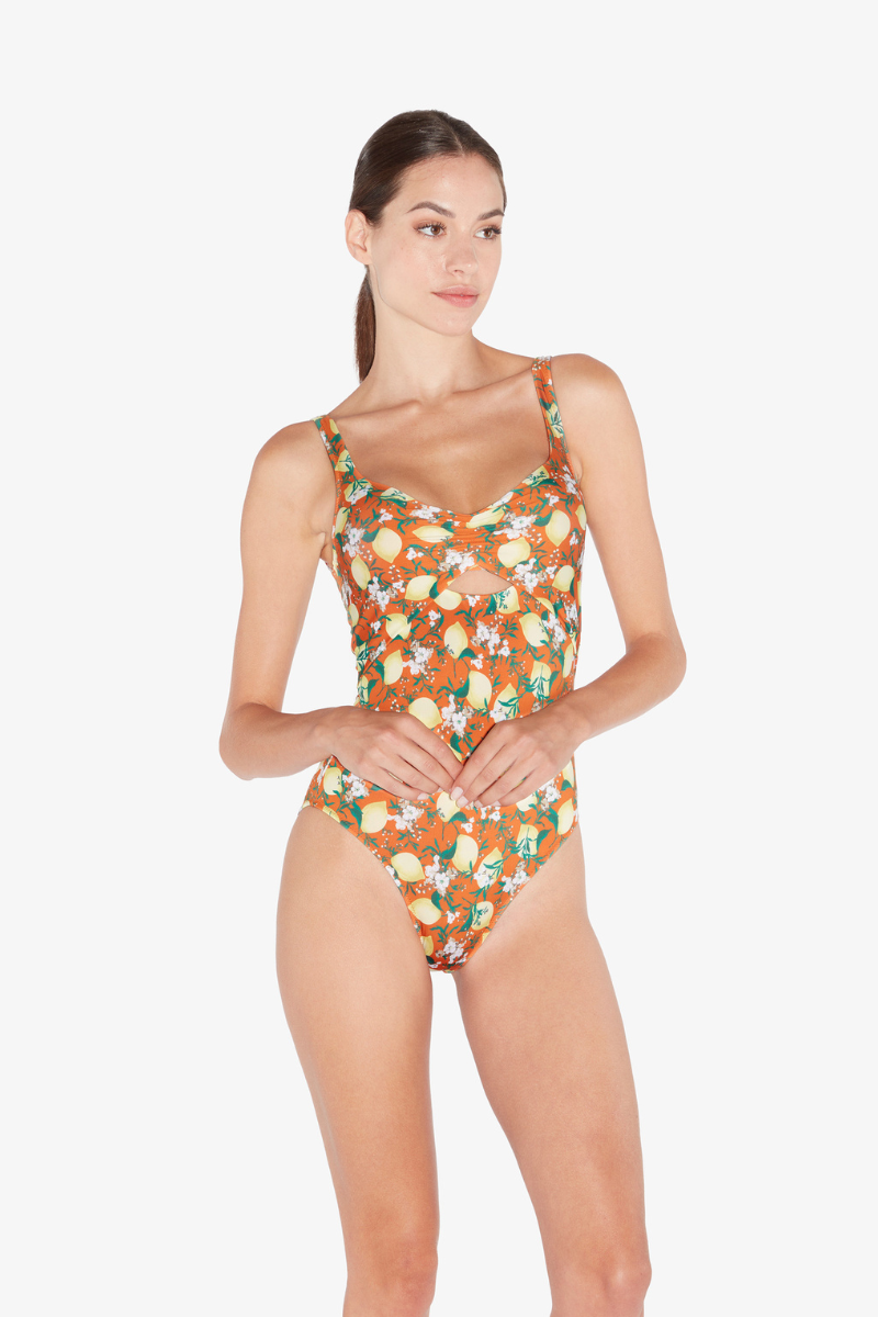 La Perla Amalfi Twist Orange Printed Cut-out Swimsuit
