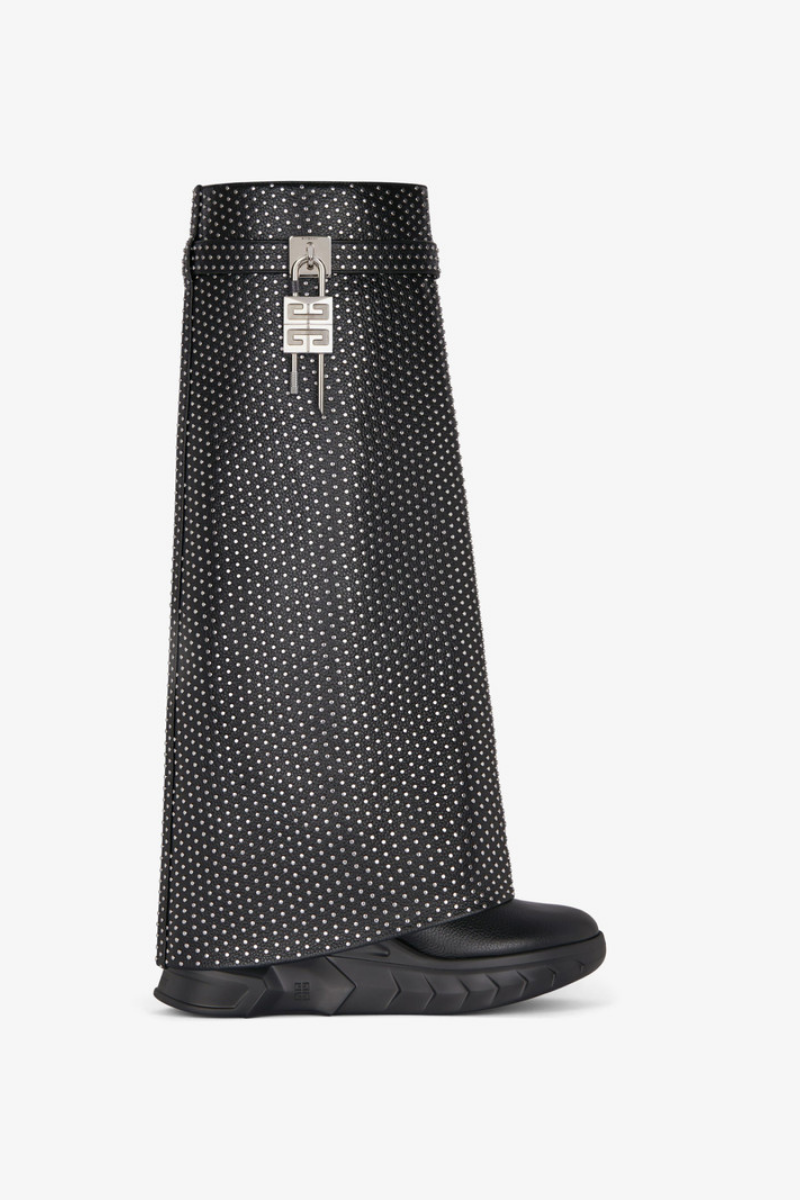 Givenchy Shark Lock High Boots Biker Low Wedge_Black