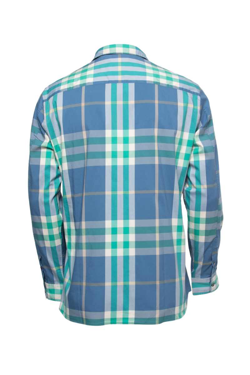 Burberry Men's Brit Bluegreen Plaided Cotton Full Sleeve Shirt
