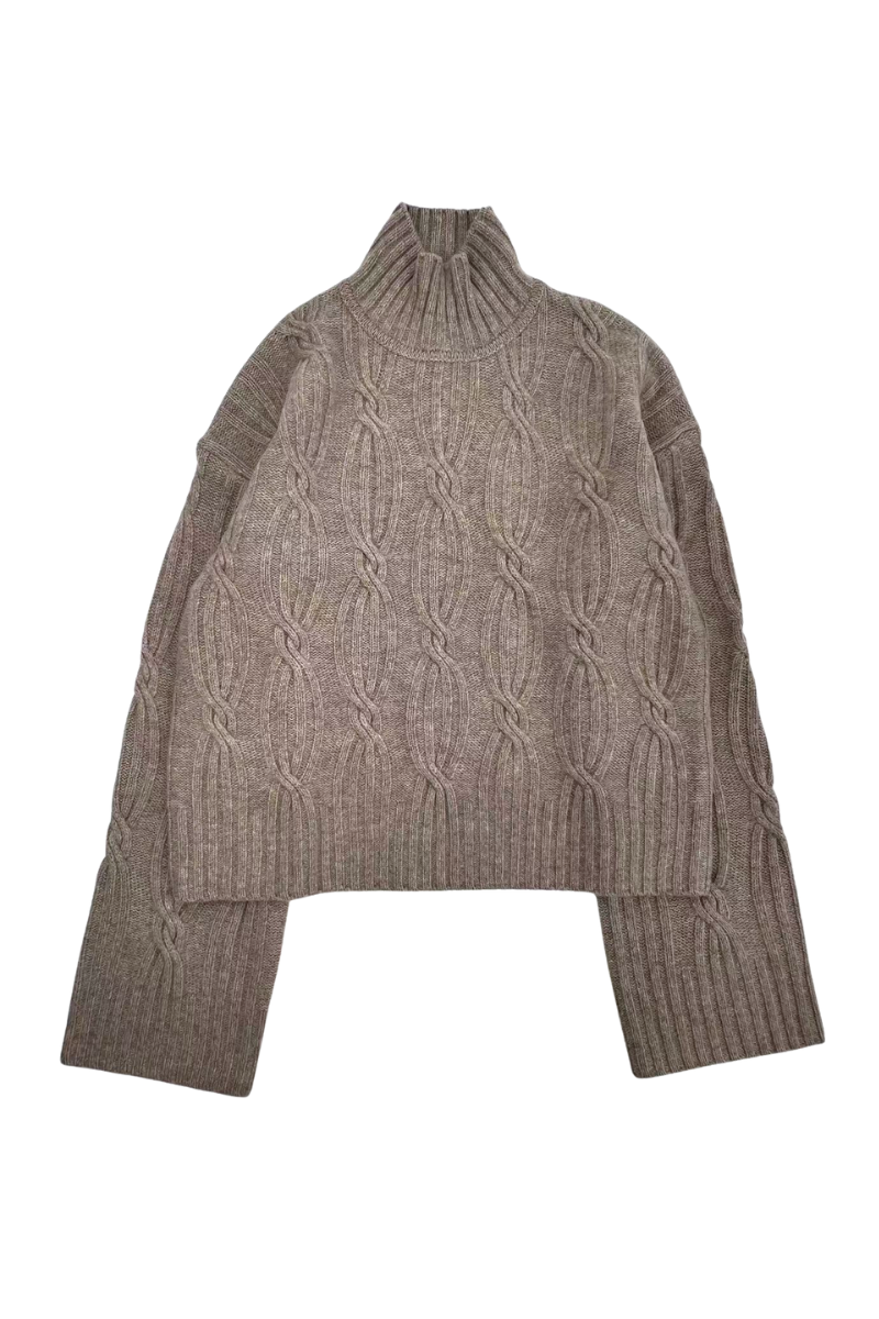 Max Simple Cable Knit Wool Sweater_Khaki