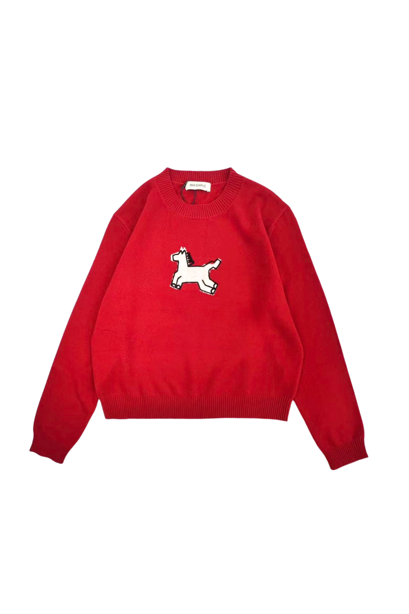 Max Simple Pony Intarsia Wool Pullover_Red