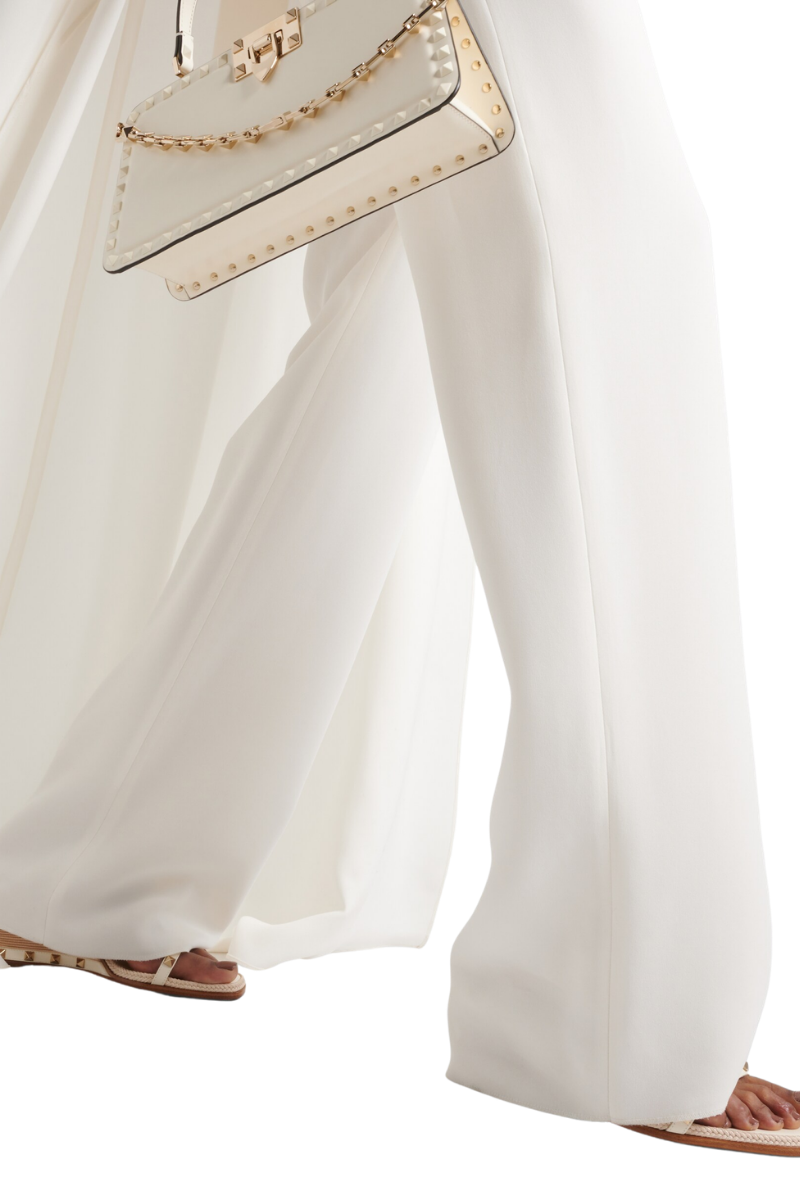 Valentino Elastic Waist Silk Wide-leg Pants In Ivory