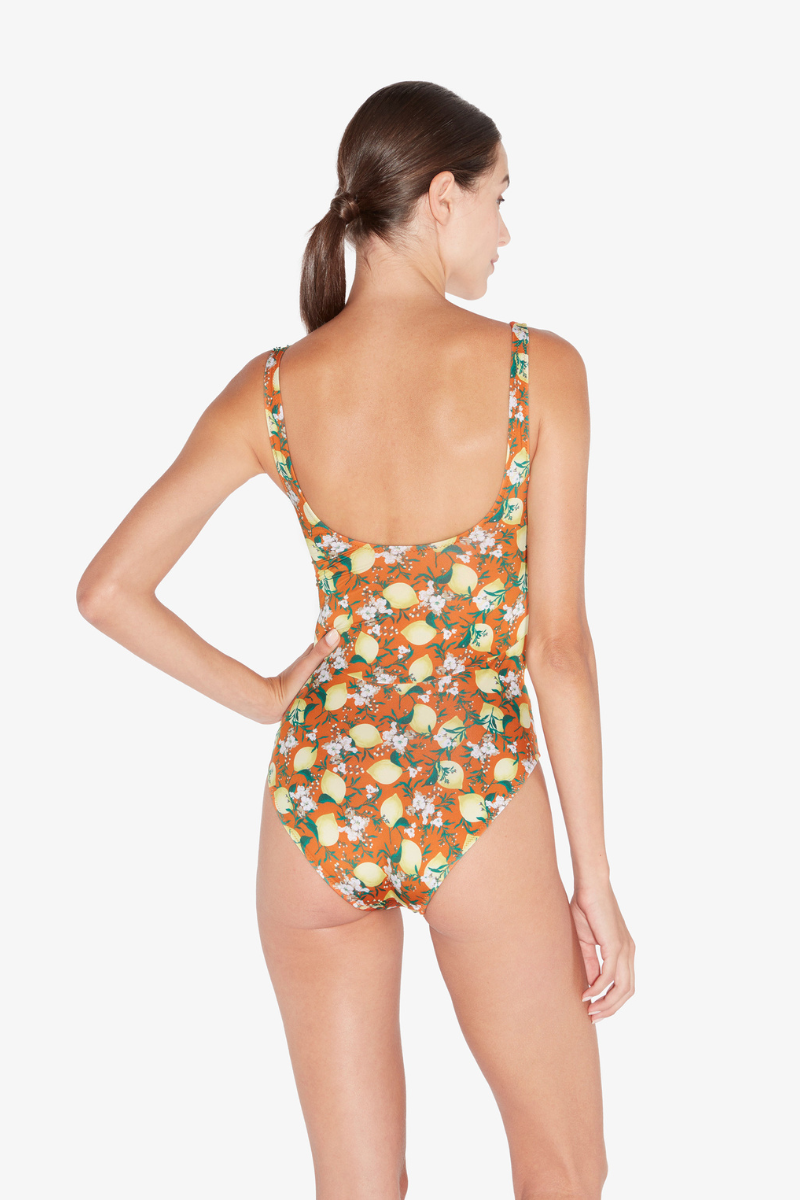 La Perla Amalfi Twist Orange Printed Cut-out Swimsuit