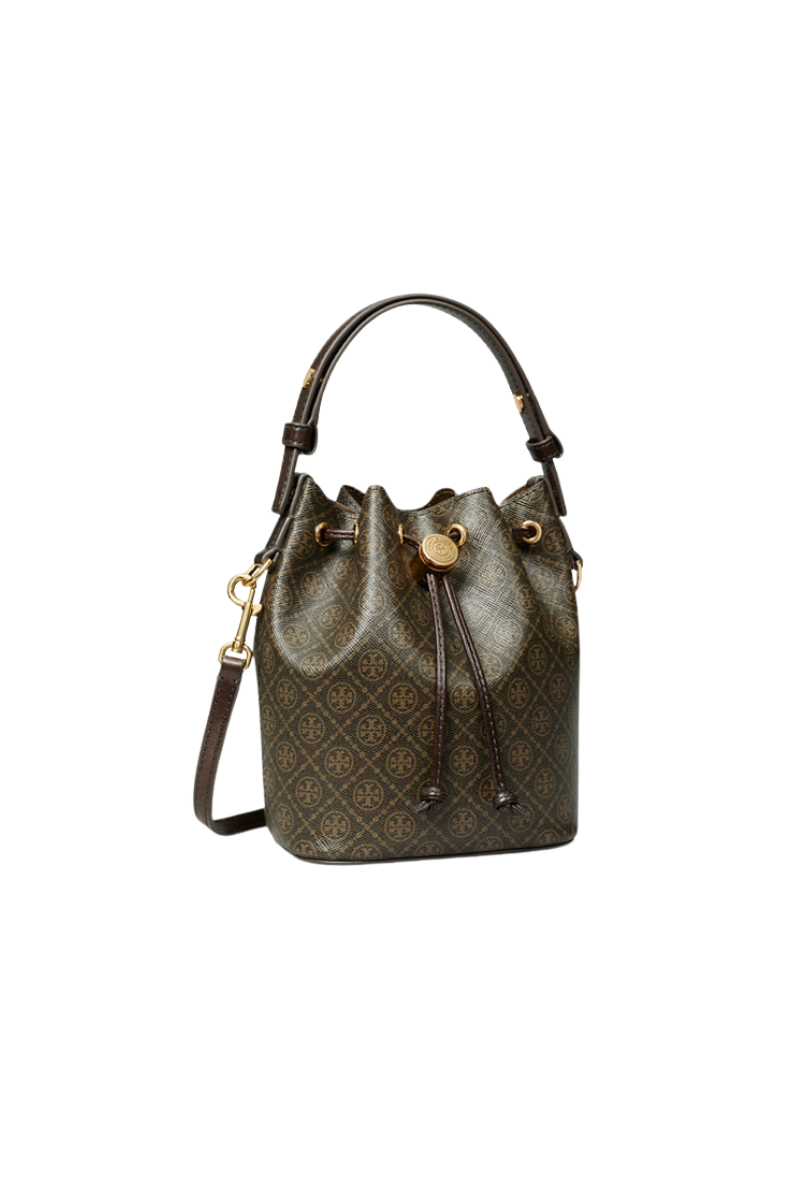 Tory Burch T Monogram Coated Canvas Mini Bucket Bag in French Press