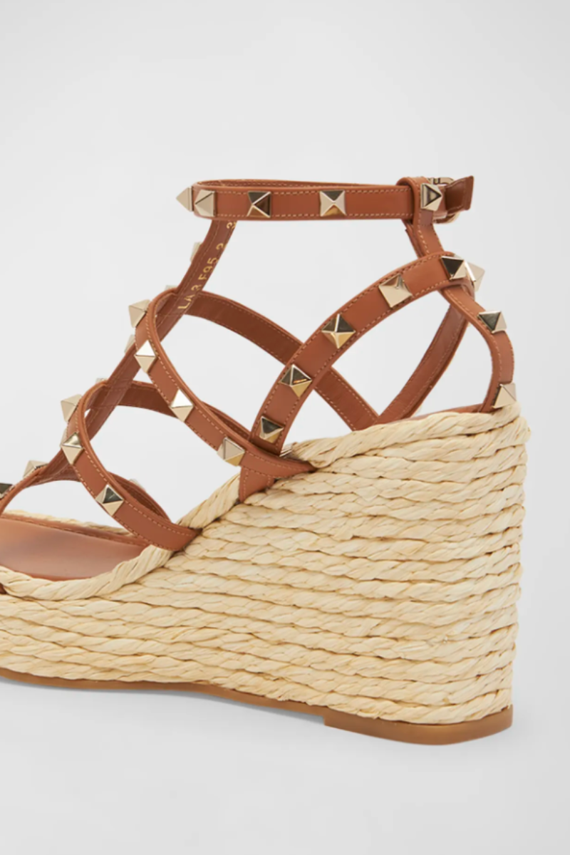 Valentino Garavani Rockstud Wedge Sandal with Calfskin Straps