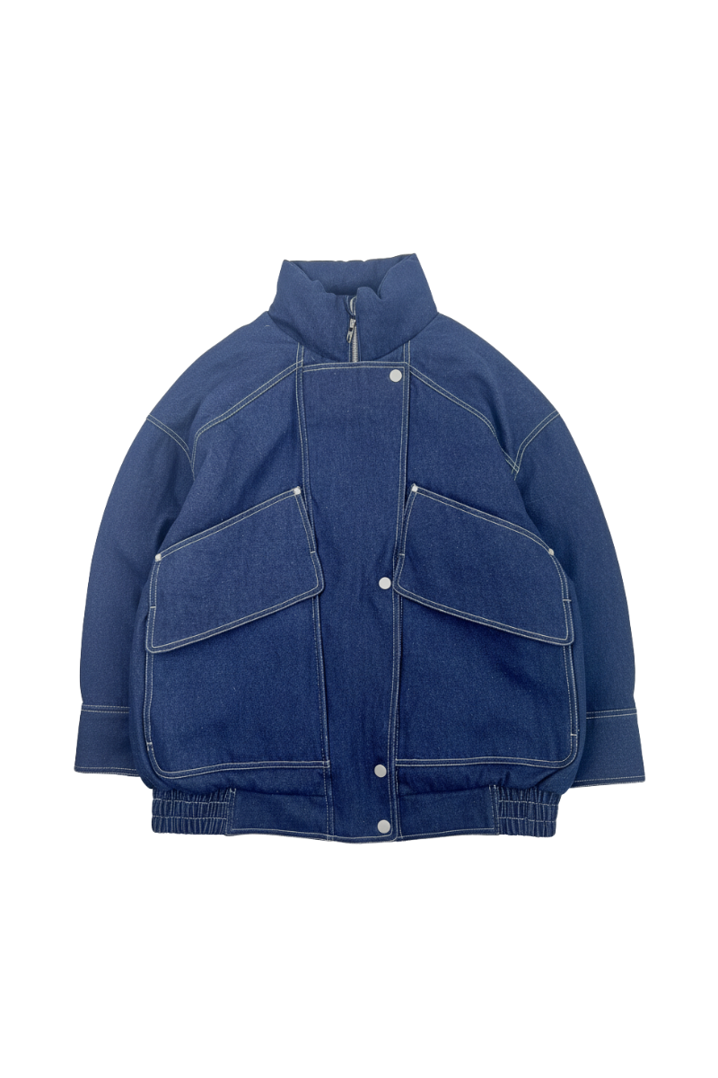 Max Simple Unisex Loose-Fit Denim Down Jacket_Denim Blue