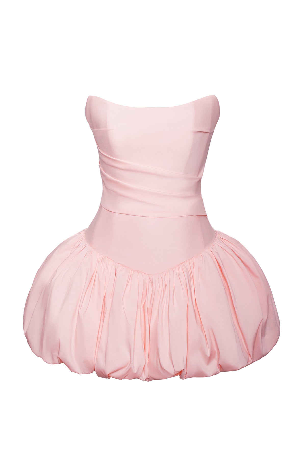 Oletta Pink Cotton Poplin Corset Strapless Bubble Hem Mini Dress