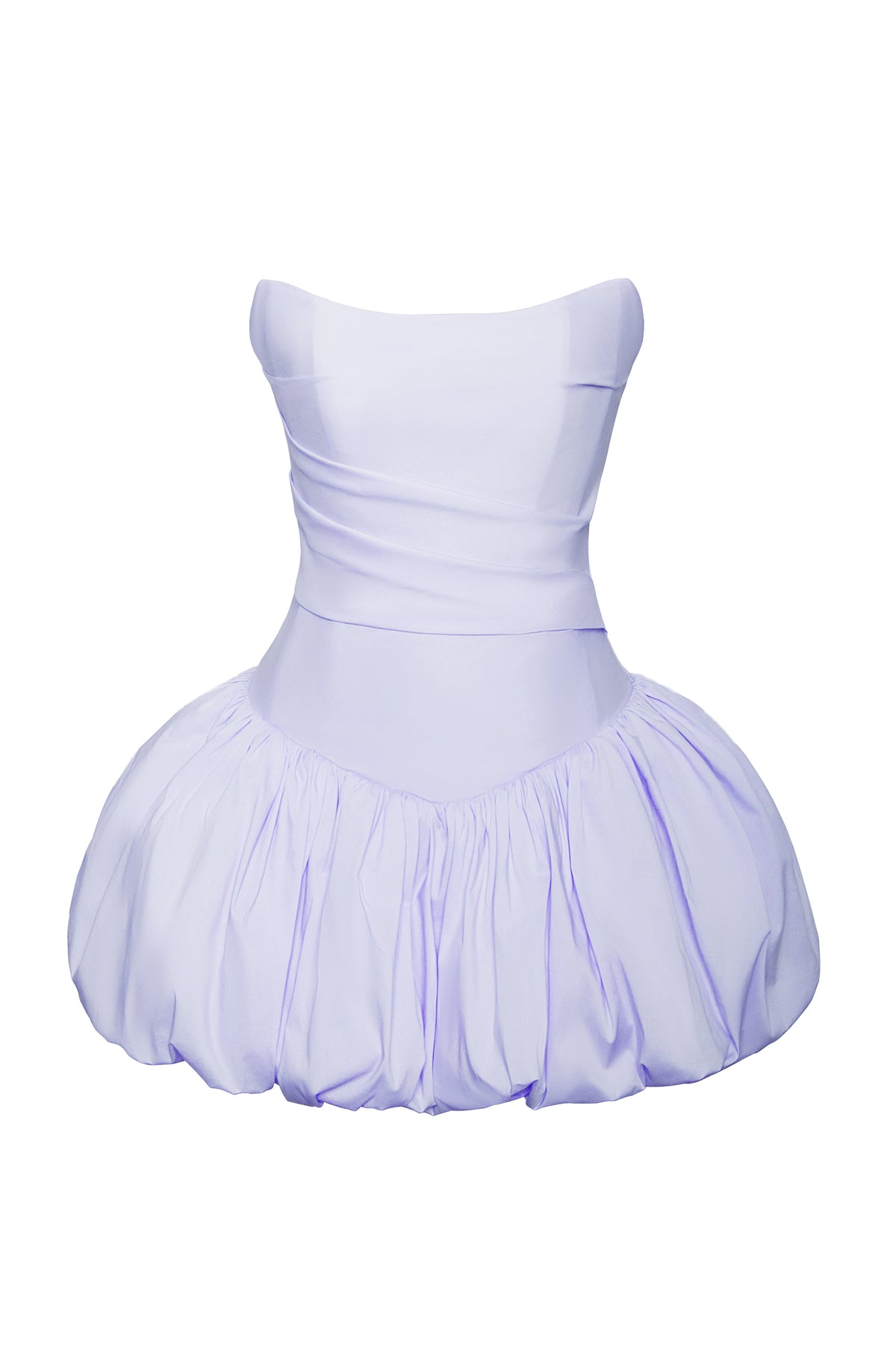 Oletta Blue Cotton Poplin Corset Strapless Bubble Hem Mini Dress