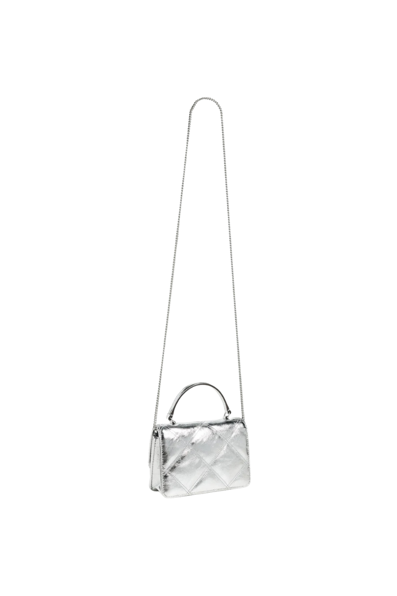 Tory Burch Kira Metallic Diamond Quilt Mini Flap Bag Silver 158446-040