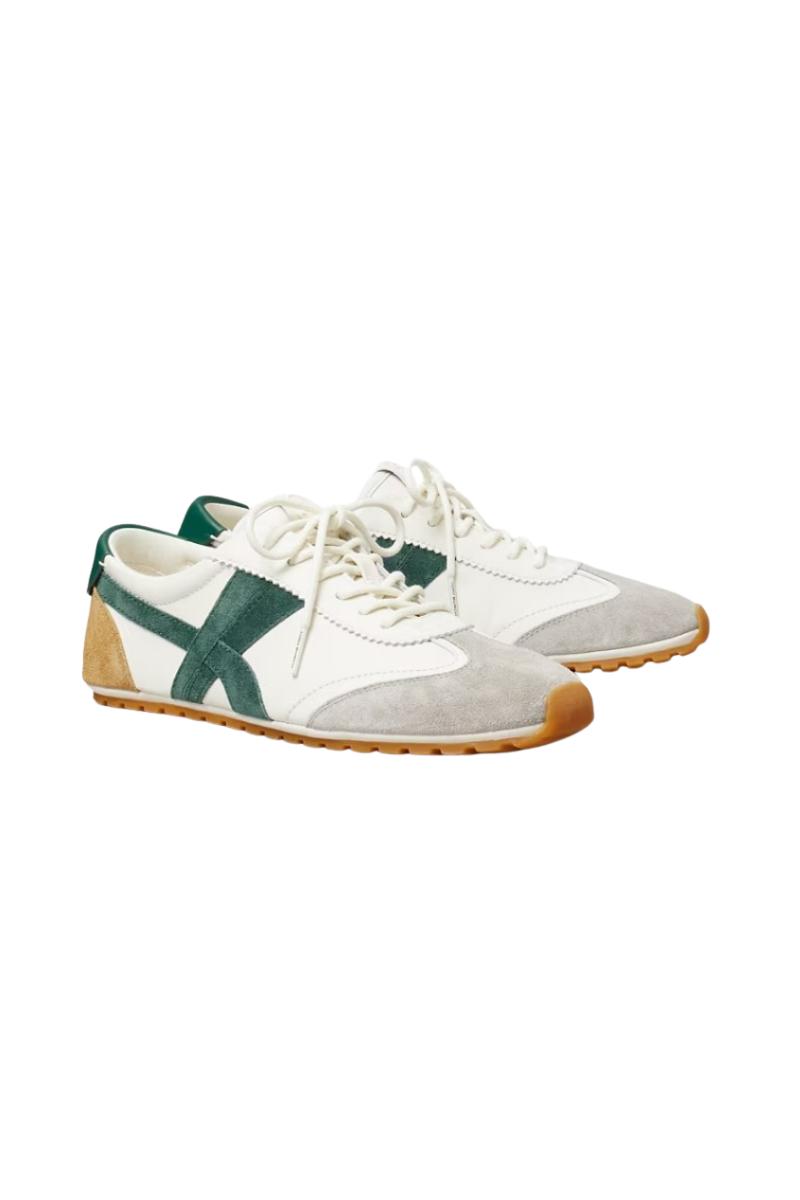 Tory Burch Hank Field Sneaker Leather Blanc / Malachite / Grey 183644-117