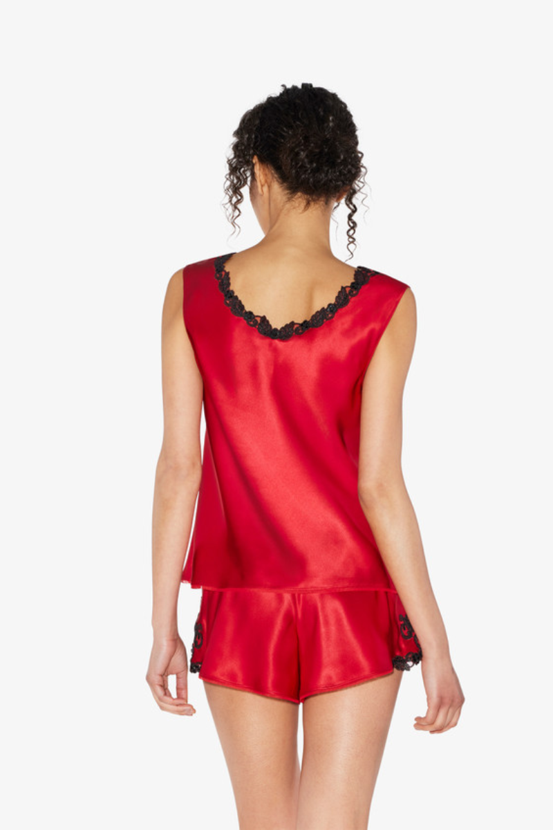 La Perla Maison Red Silk Satin Top with Frastaglio