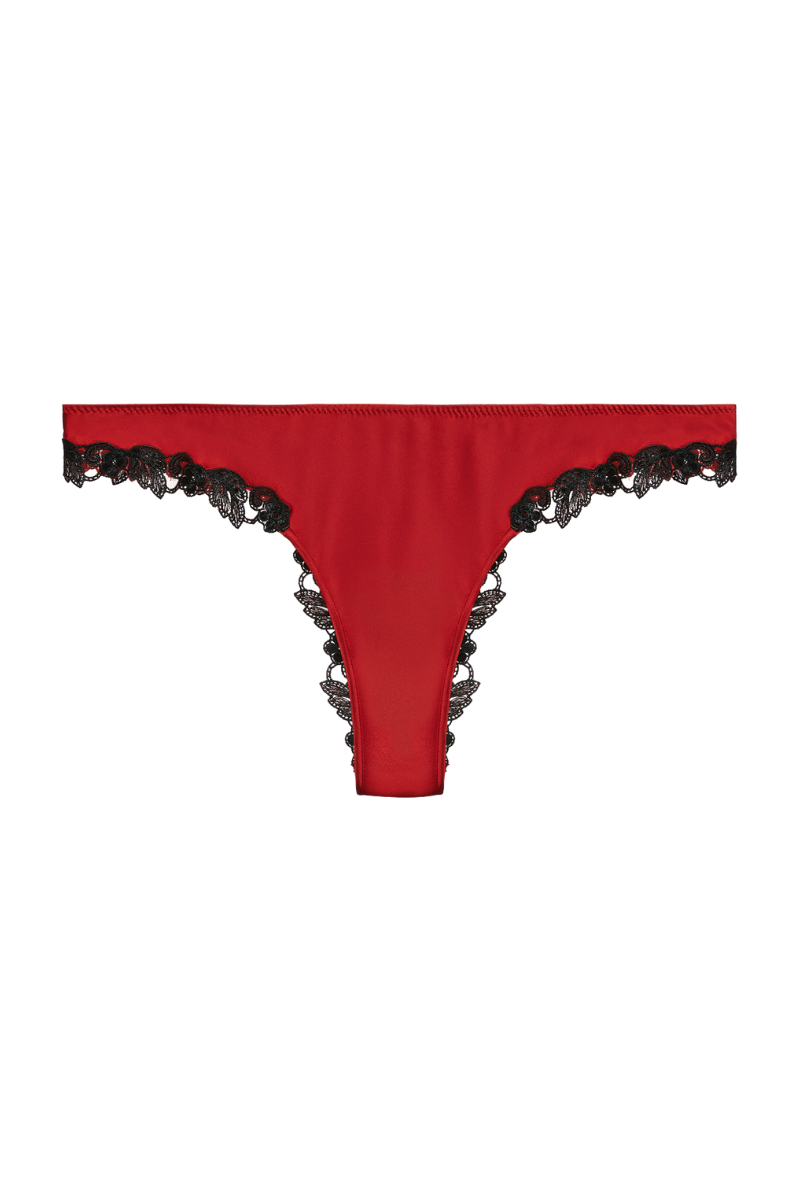 La perla Red silk Brazilian Briefs with black frastaglio