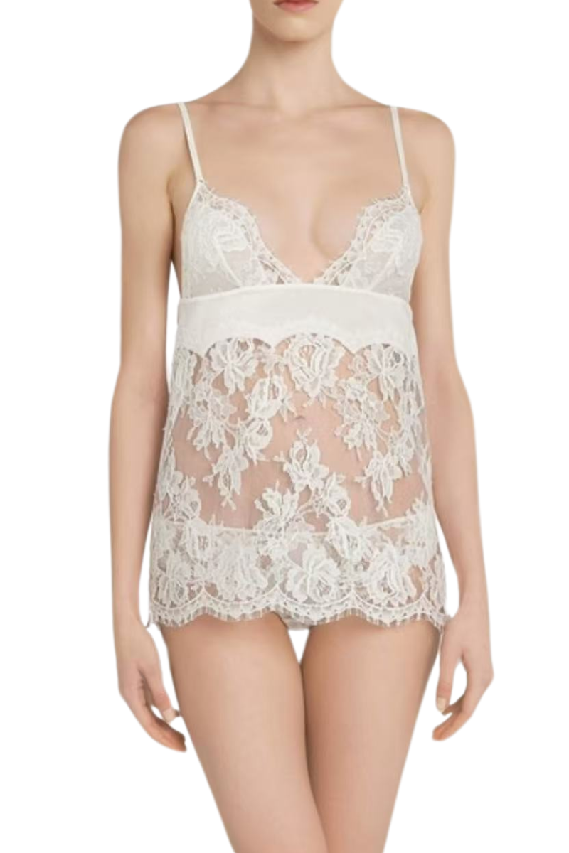 La Perla Lawinia Rose All Silk Lace Ivory White Top