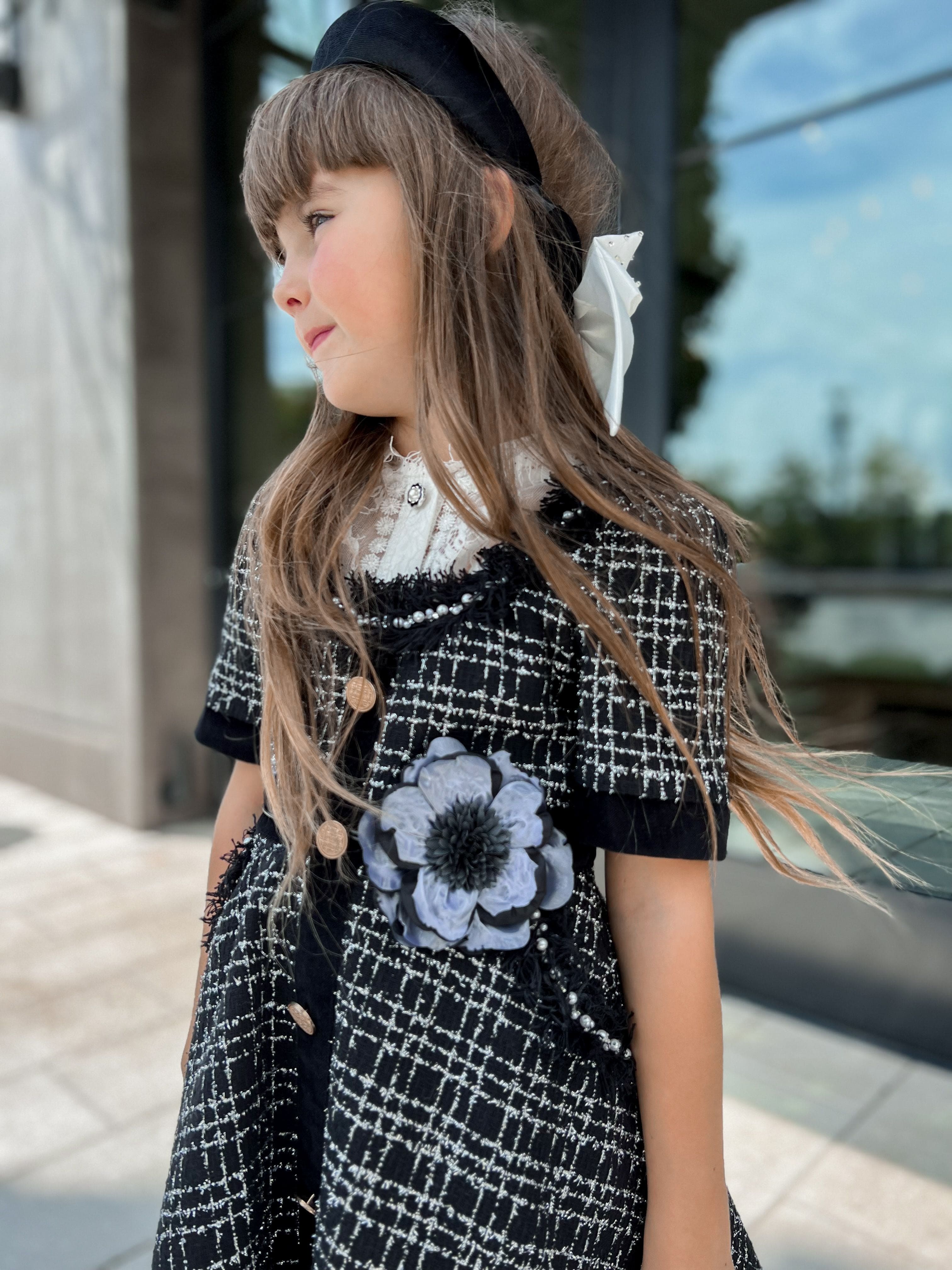 Alex Black Flower Tie With Flower Tassels - Petite Maison Kids