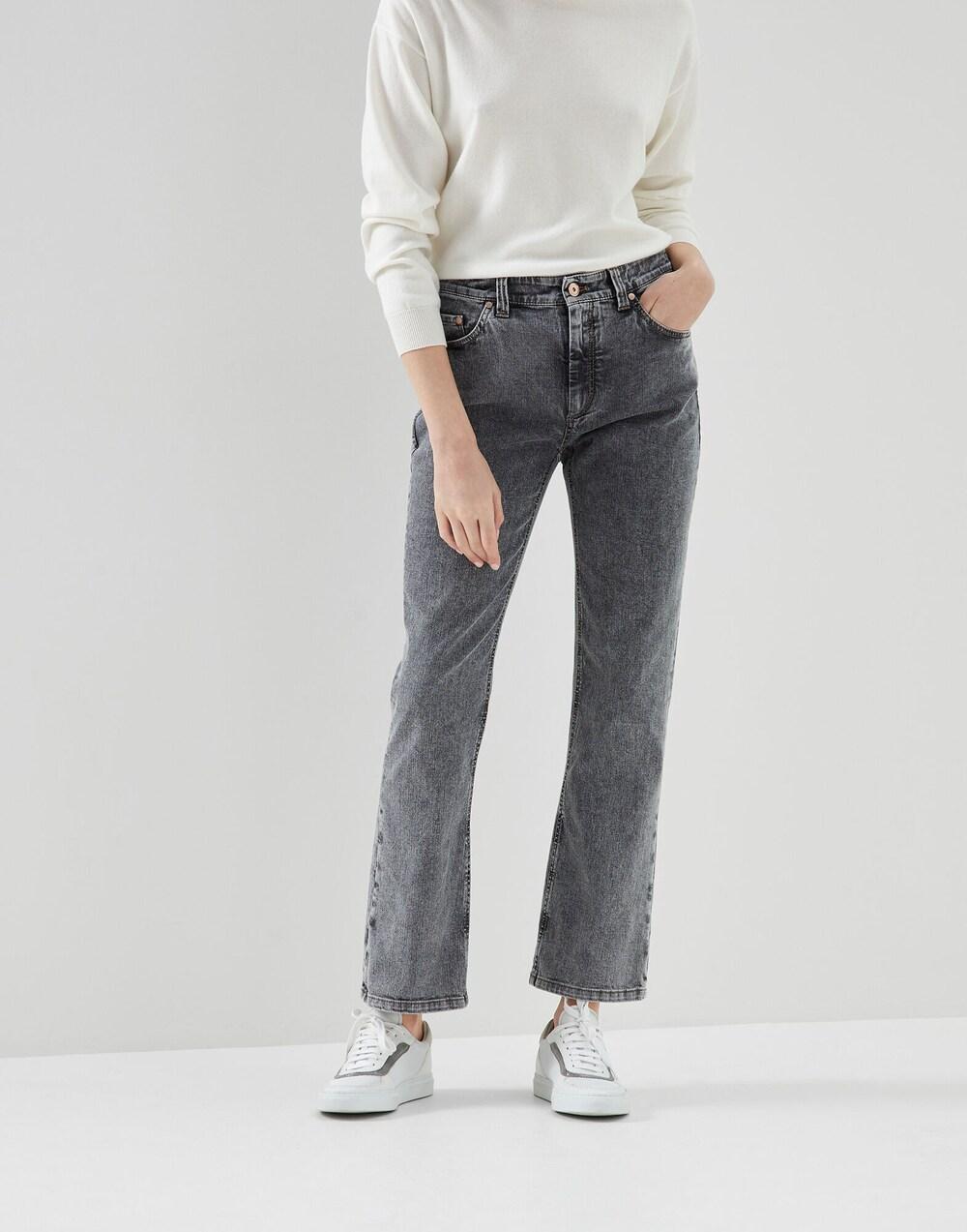 BRUNELLO CUCINELLI WOMEN'S SLATE STRAIGHT-LEG DENIM TROUSERS