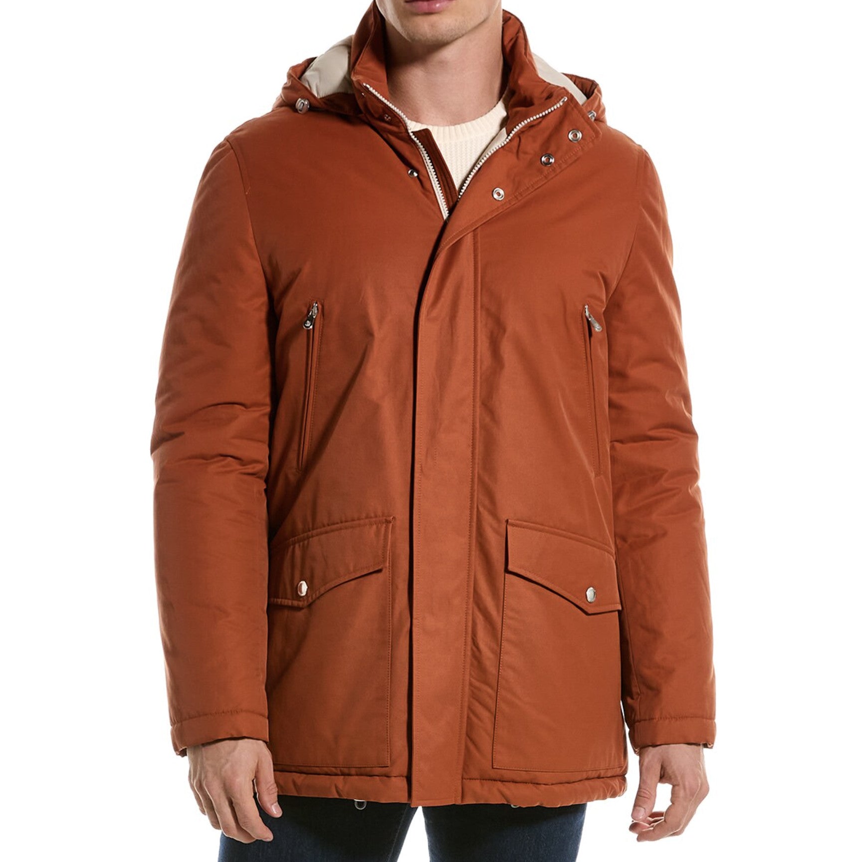 BRUNELLO CUCINELLI MEN'S COTTON BLEND CLAY RED PUFFER JACKET / PARKA