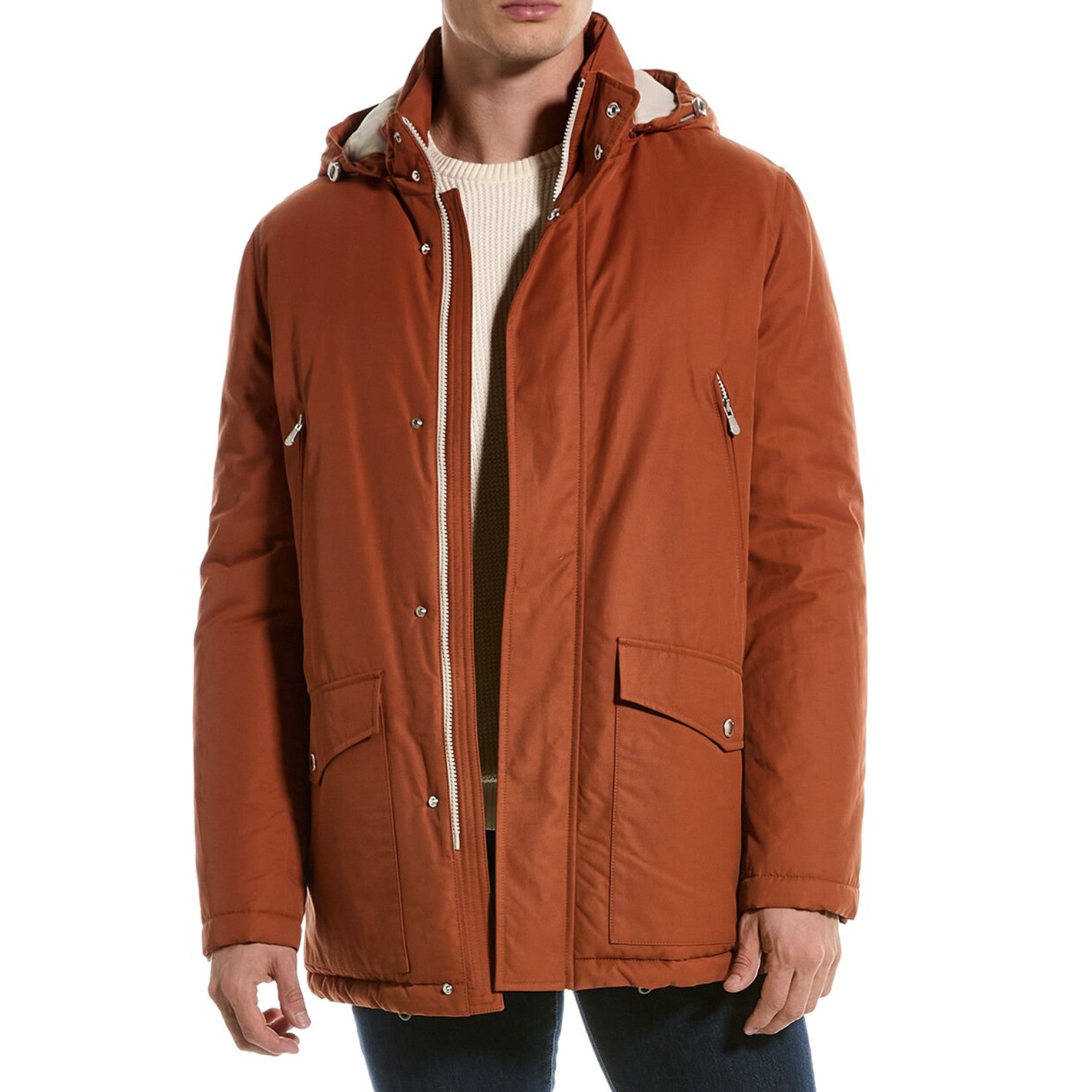 BRUNELLO CUCINELLI MEN'S COTTON BLEND CLAY RED PUFFER JACKET / PARKA