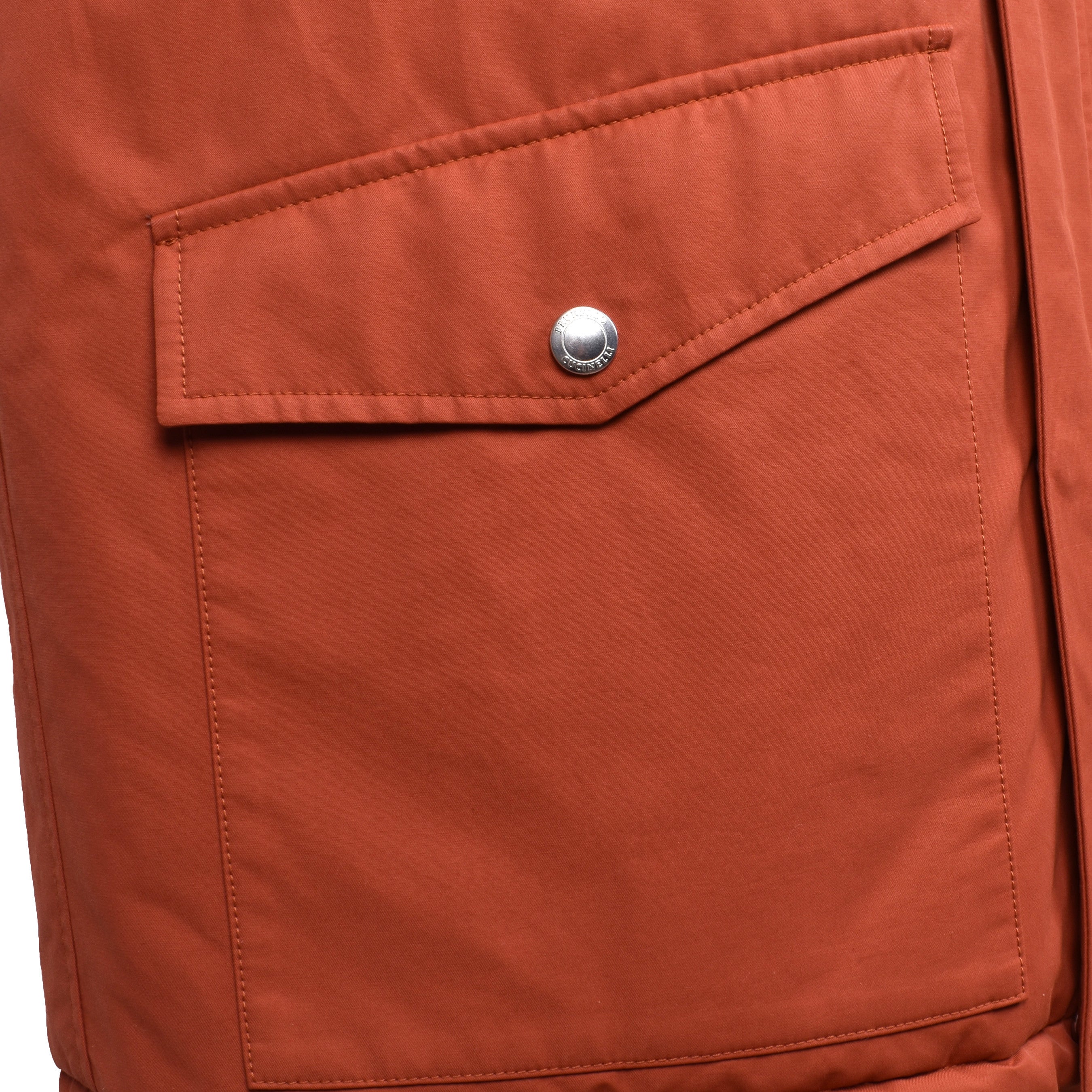 BRUNELLO CUCINELLI MEN'S COTTON BLEND CLAY RED PUFFER JACKET / PARKA