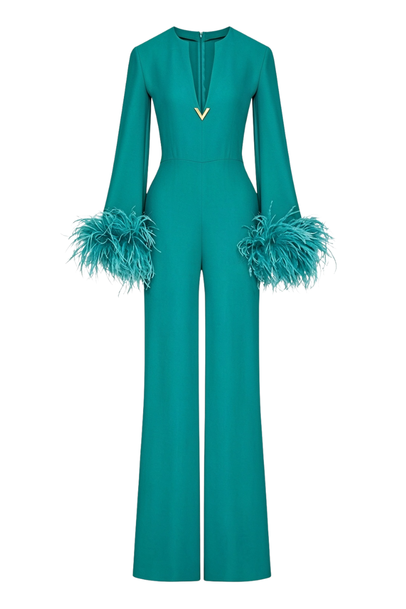 Valentino Feather Trim Jumpsuit Berillo 5B3VE3J01MM_ZGJ