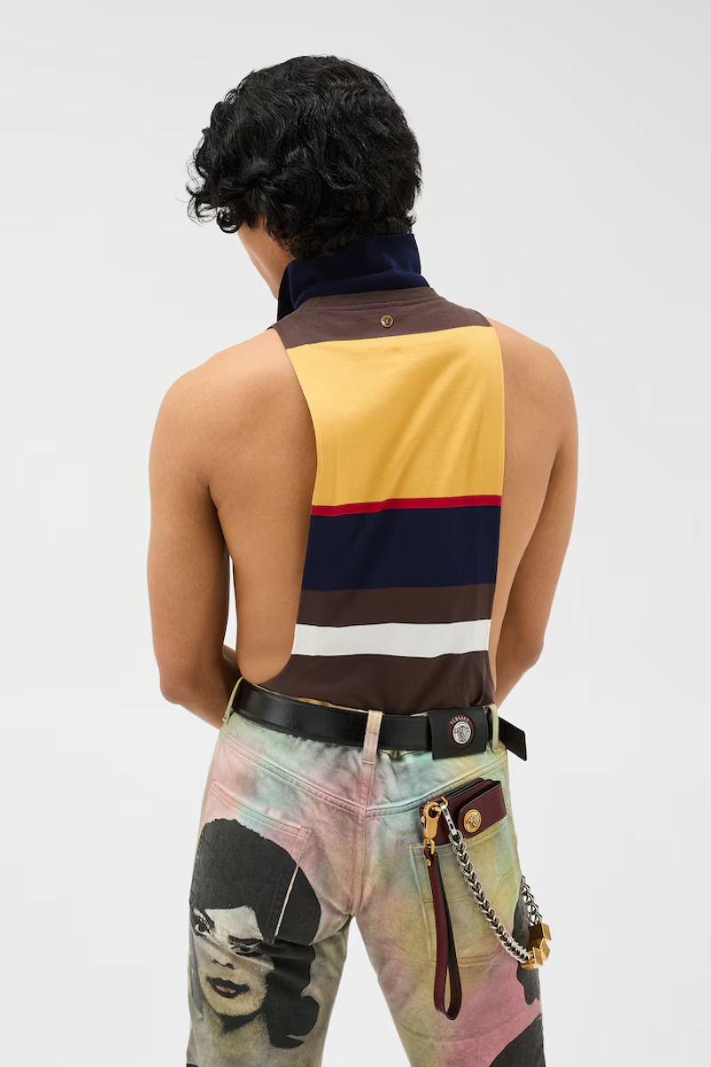 Versace Striped Cotton-Jersey Tank Top-Yellow