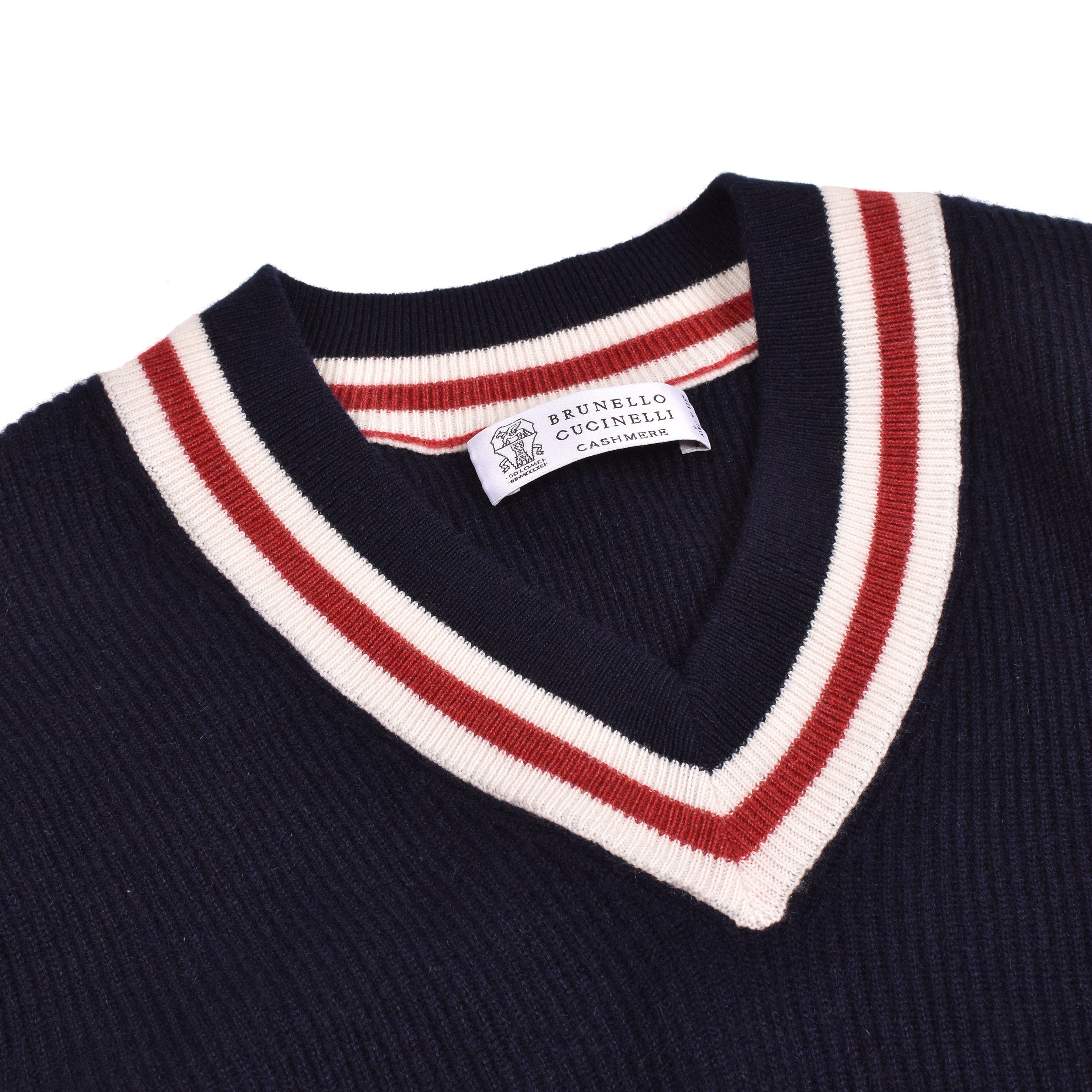 BRUNELLO CUCINELLI MEN'S 100% CASHMERE CABLE KNIT V NECK NAVY SWEATER/VEST