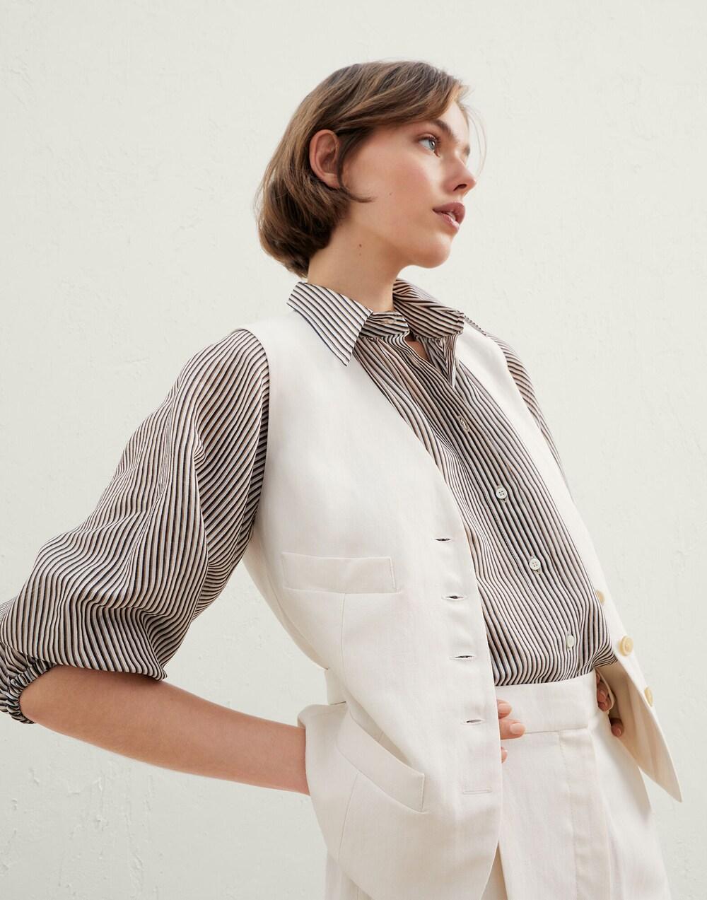 BRUNELLO CUCINELLI WOMEN'S CREAM TAILORED BUTTONED VEST