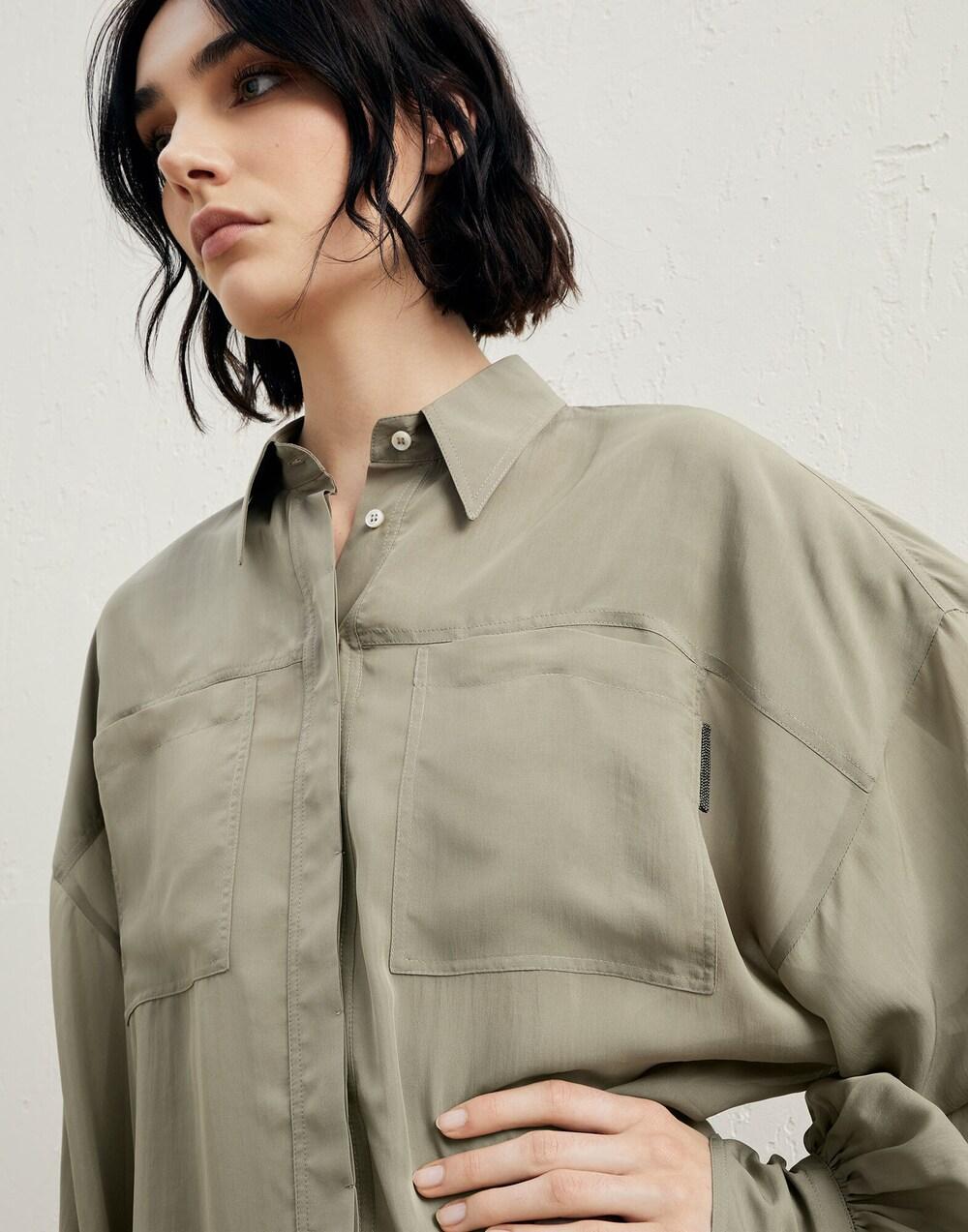 BRUNELLO CUCINELLI WOMEN'S OLIVE OVERSIZED SILK-BLEND SHIRT