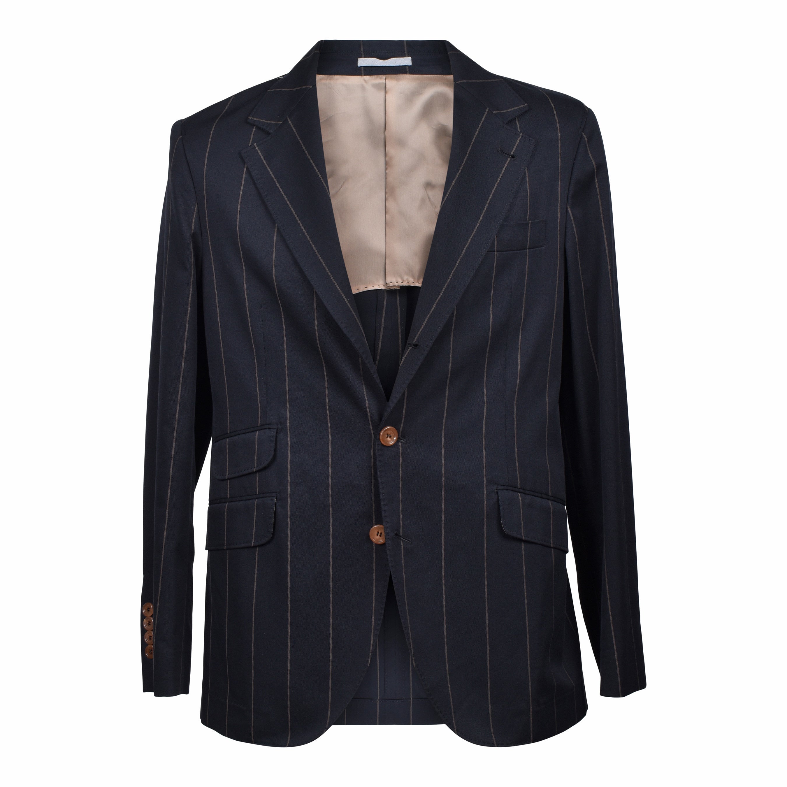 BRUNELLO CUCINELLI MEN'S BLACK WOOL STRIPED SUIT