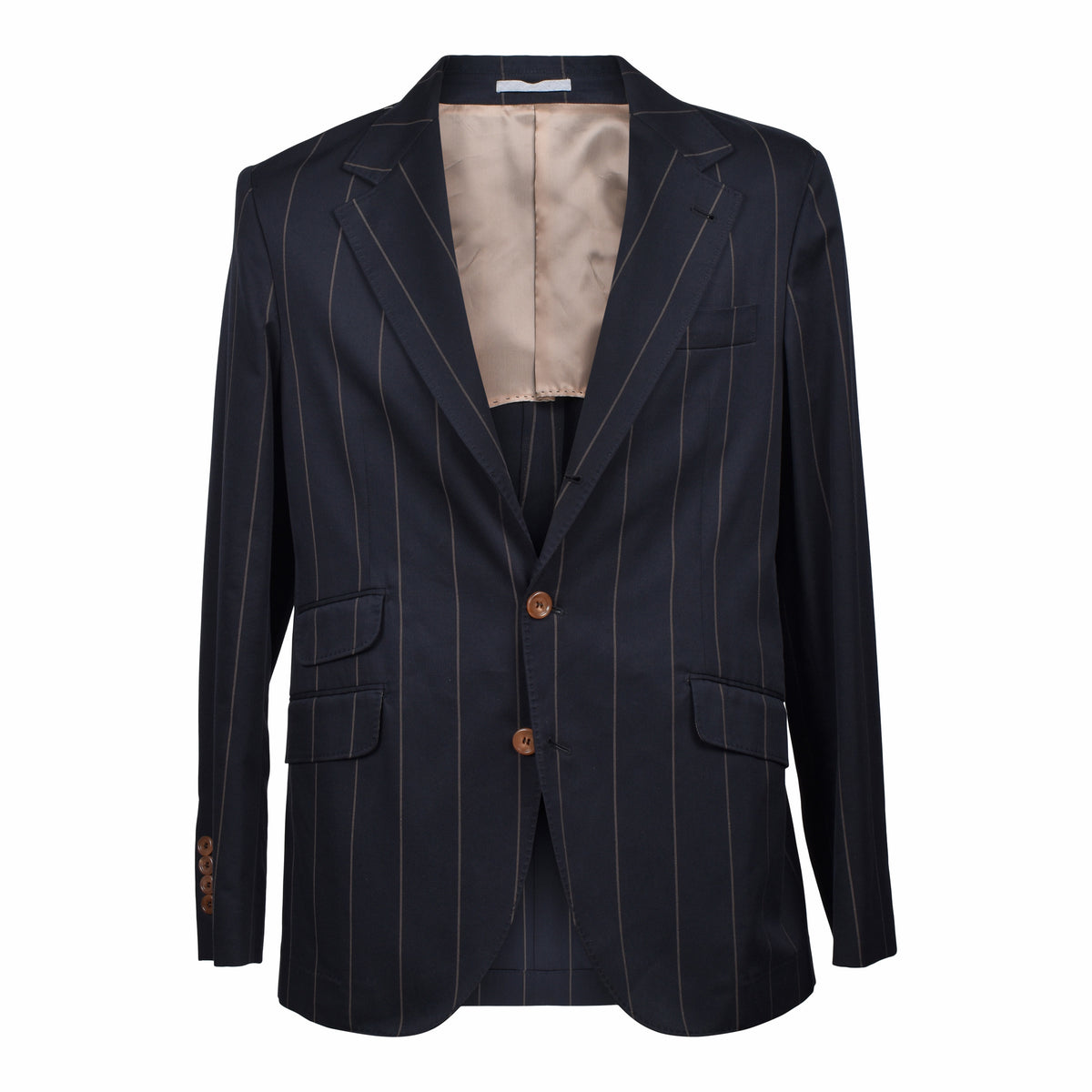 BRUNELLO CUCINELLI MEN'S BLACK WOOL STRIPED SUIT