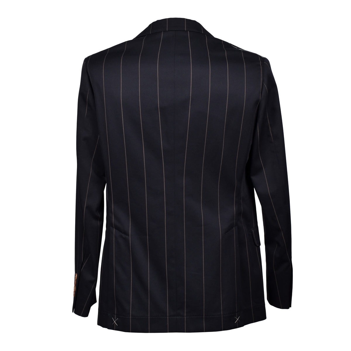 BRUNELLO CUCINELLI MEN'S BLACK WOOL STRIPED SUIT