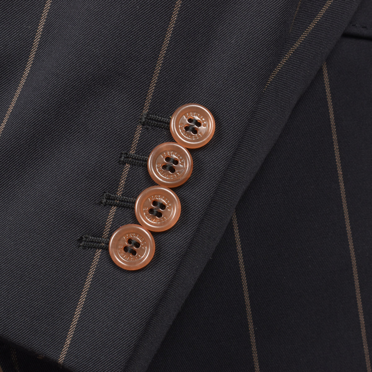 BRUNELLO CUCINELLI MEN'S BLACK WOOL STRIPED SUIT