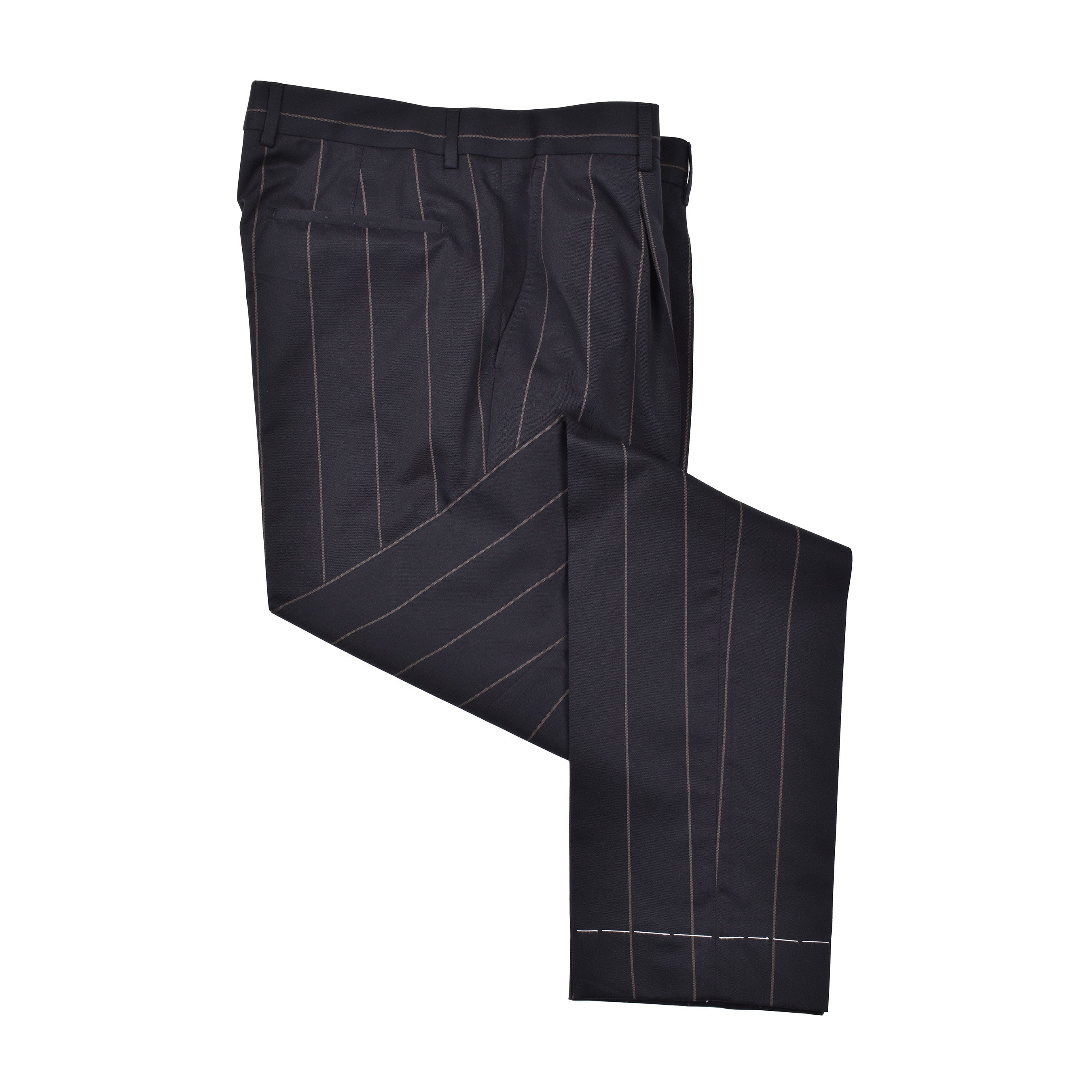 BRUNELLO CUCINELLI MEN'S BLACK WOOL STRIPED SUIT