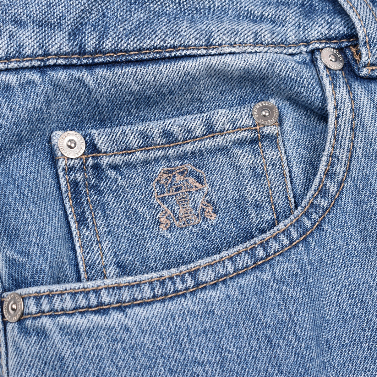 BRUNELLO CUCINELLI MEN'S LIGHT BLUE DENIM TROUSERS