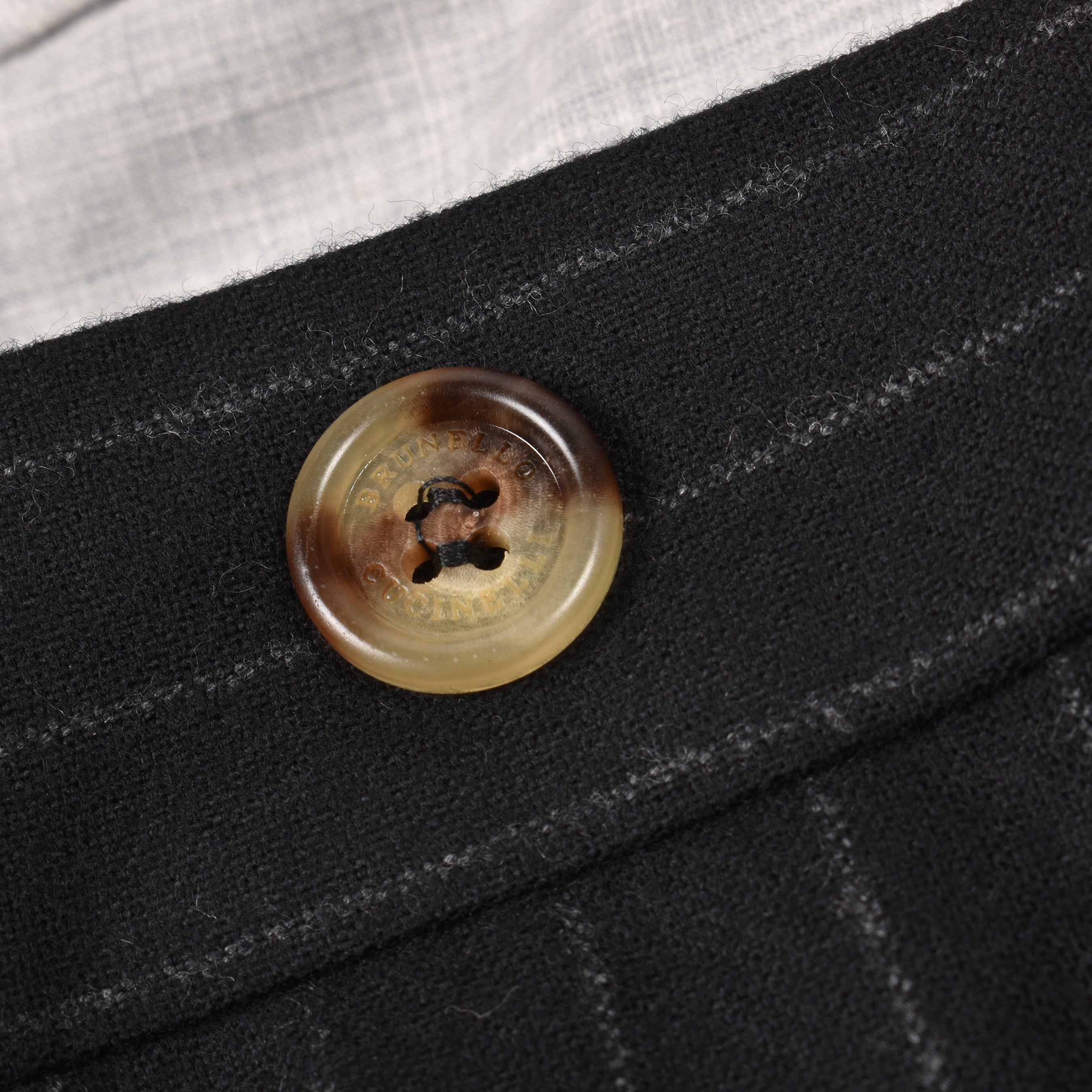 BRUNELLO CUCINELLI MEN'S BLACK VIRGIN WOOL PINSTRIPE TROUSERS