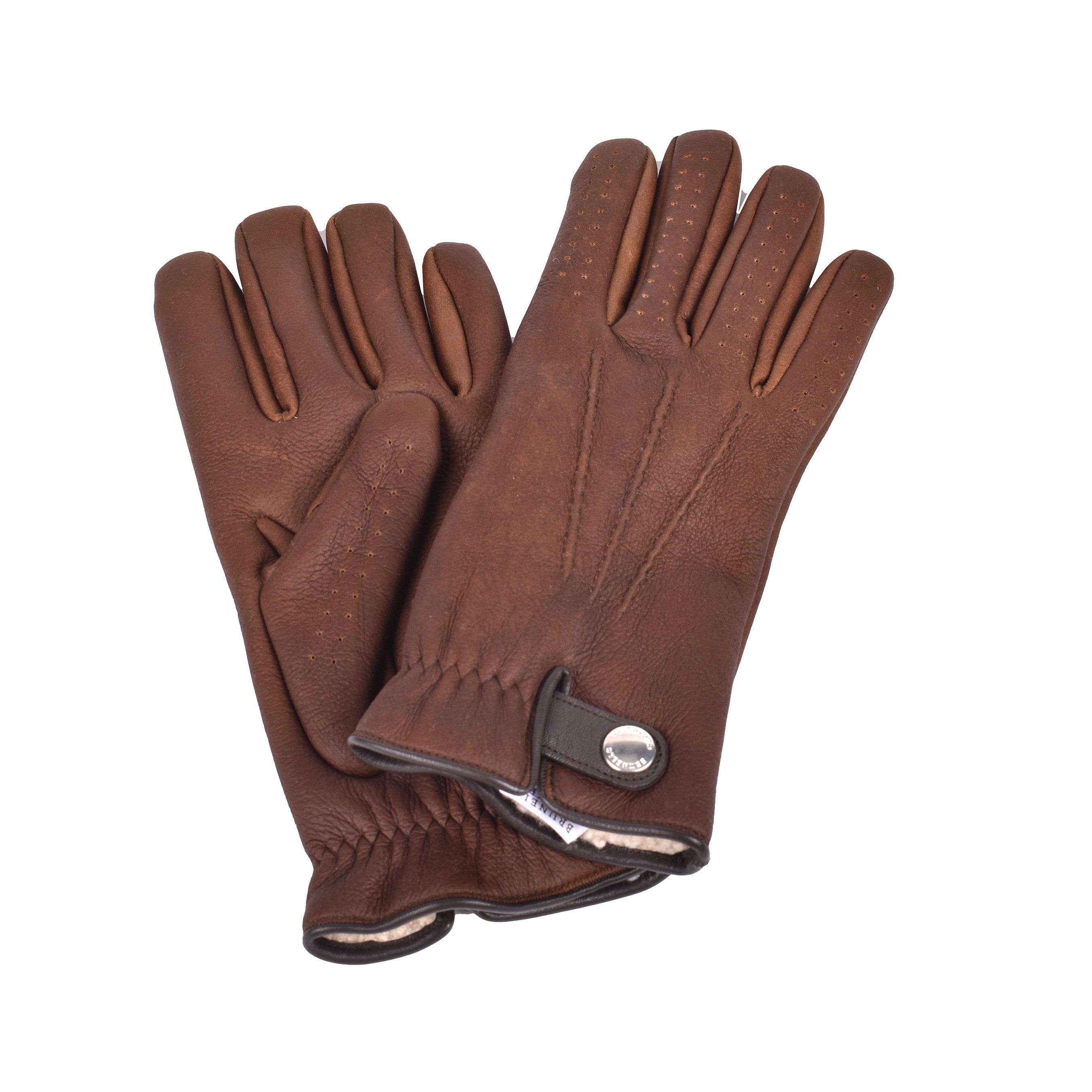 BRUNELLO CUCINELLI MEN'S SHEARLING WOOL LINED GENUINE LEATHER GLOVES