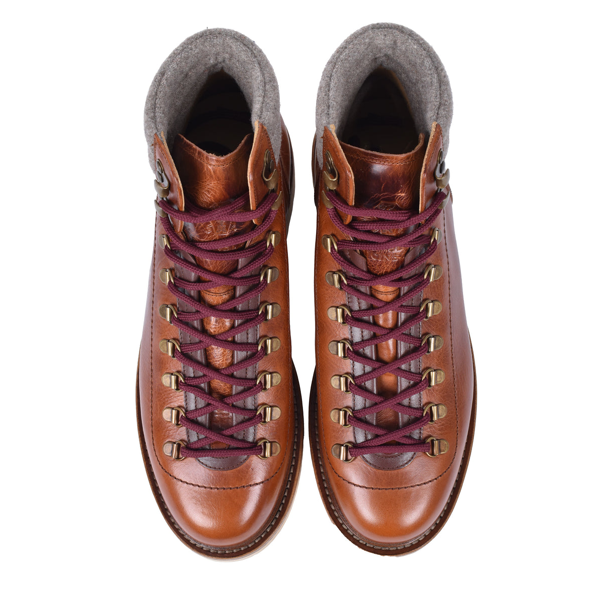 BRUNELLO CUCINELLI MEN'S COGNAC LEATHER TWO TONE HIKING BOOTS