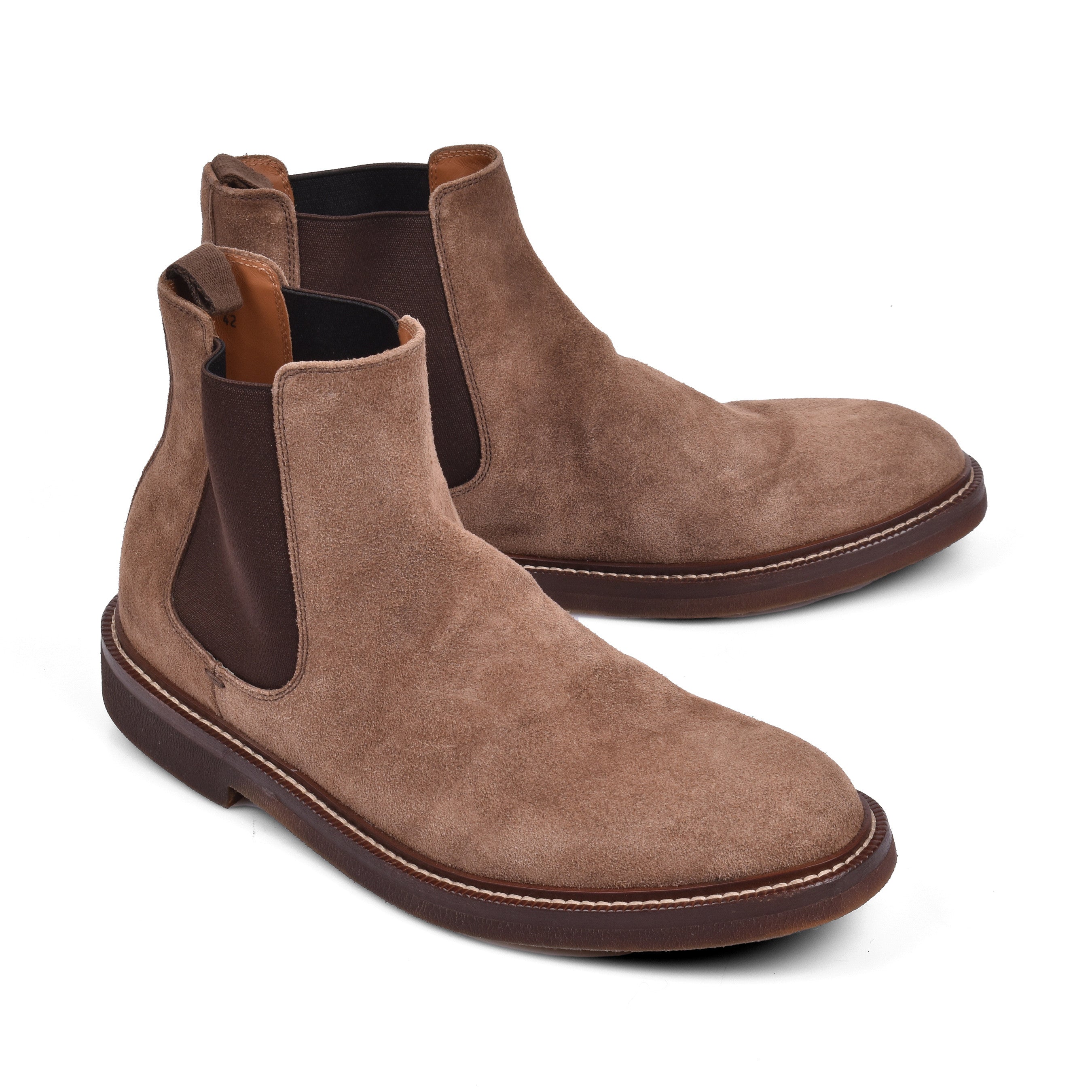BRUNELLO CUCINELLI MEN'S LIGHT BROWN LEATHER CHELSEA BOOTS