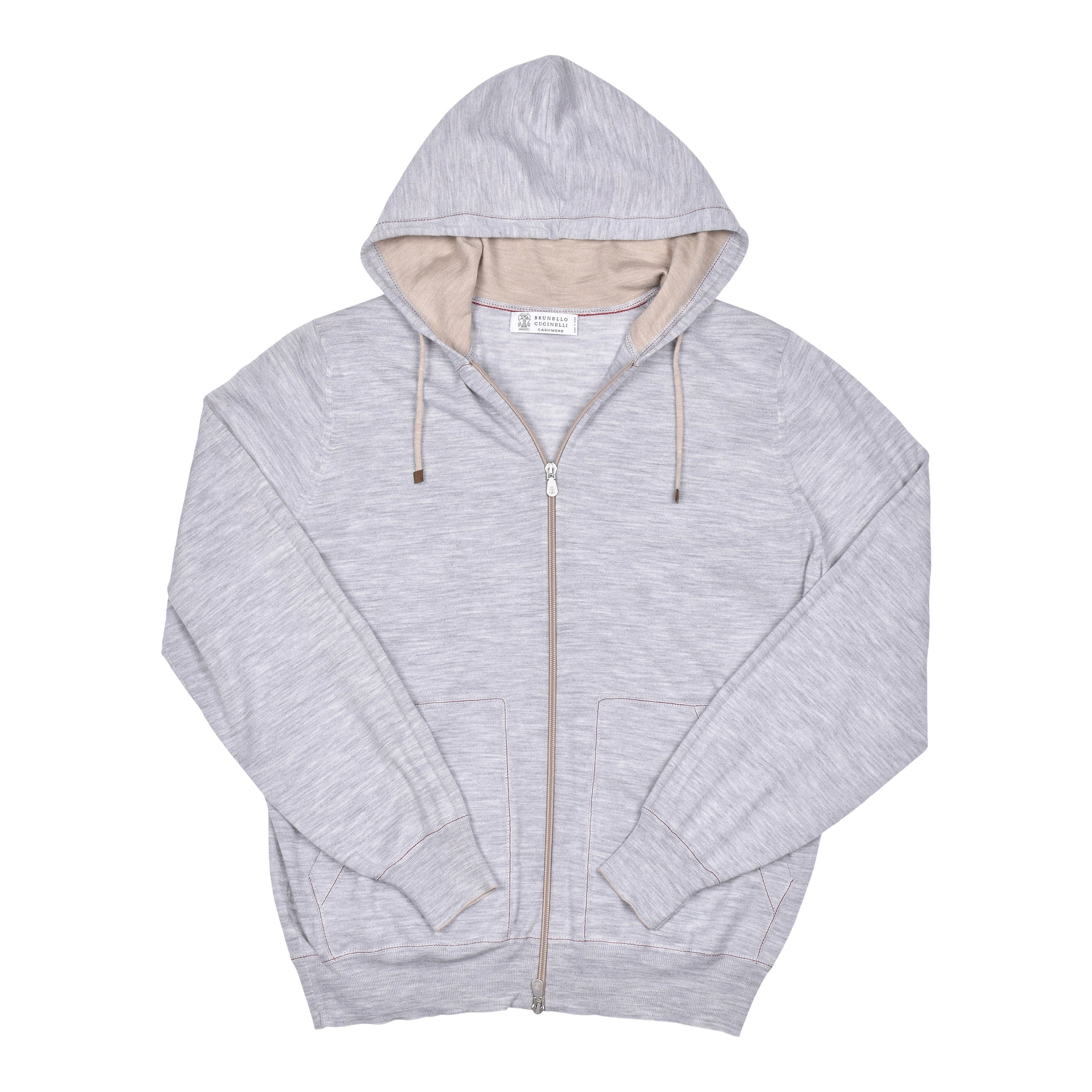 BRUNELLO CUCINELLI MEN'S GRAY CASHMERE BLEND ZIP UP CARDIGAN HOODIE SWEATER
