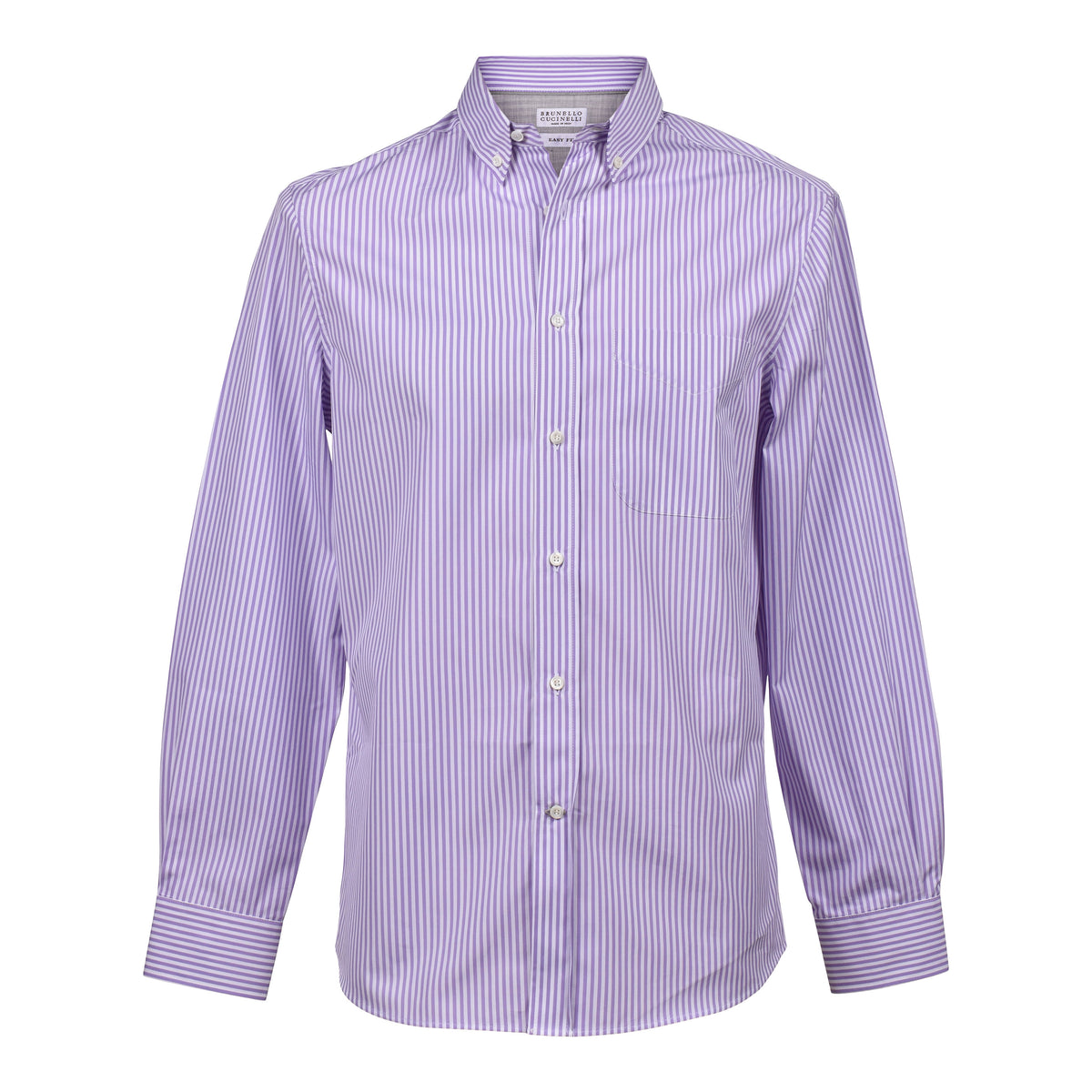 BRUNELLO CUCINELLI MEN'S LAVENDER STRIPED COTTON SHIRT