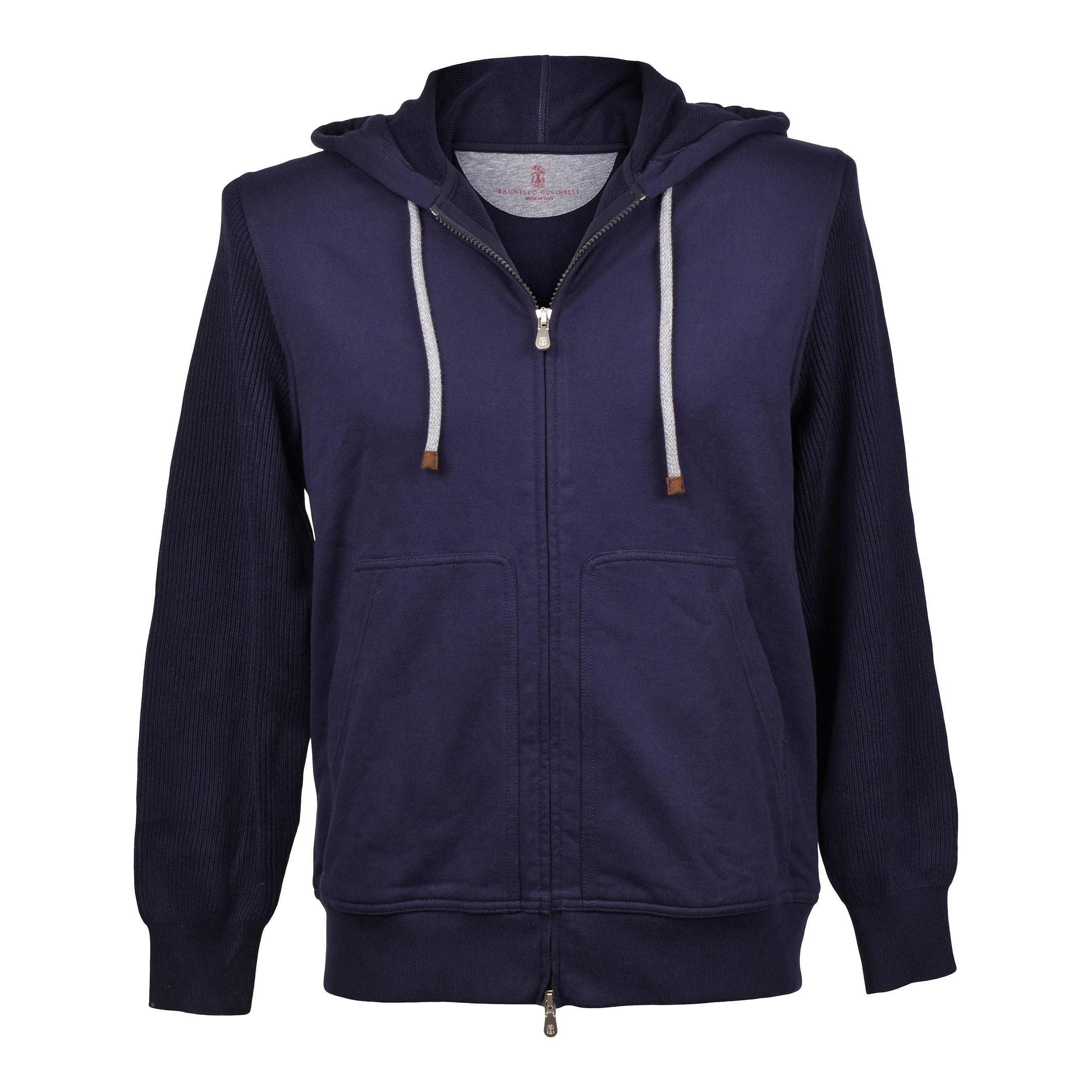 BRUNELLO CUCINELLI MEN'S 100% COTTON TWO TONE ZIP UP HOODIE SWEATER/JACKET