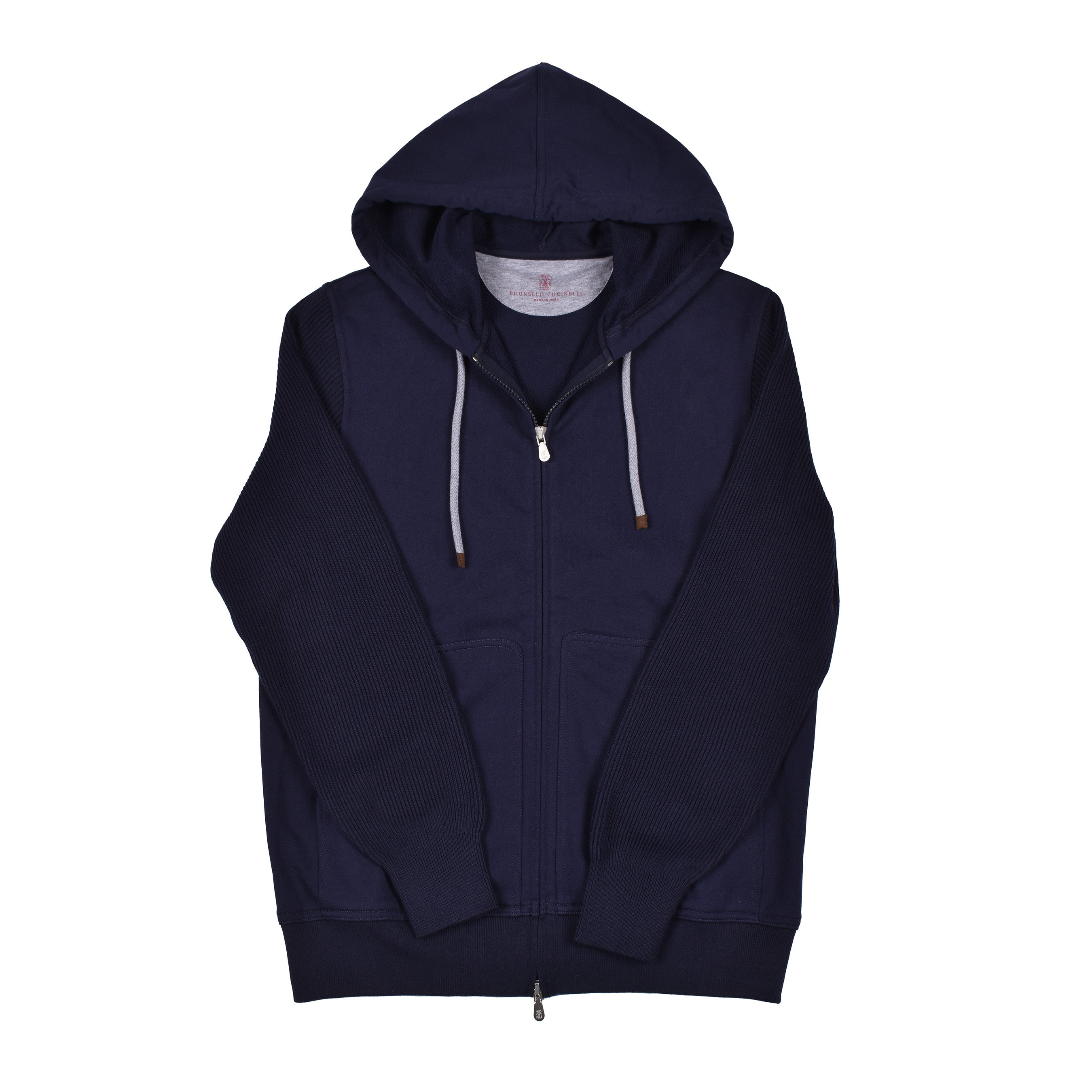 BRUNELLO CUCINELLI MEN'S 100% COTTON TWO TONE ZIP UP HOODIE SWEATER/JACKET