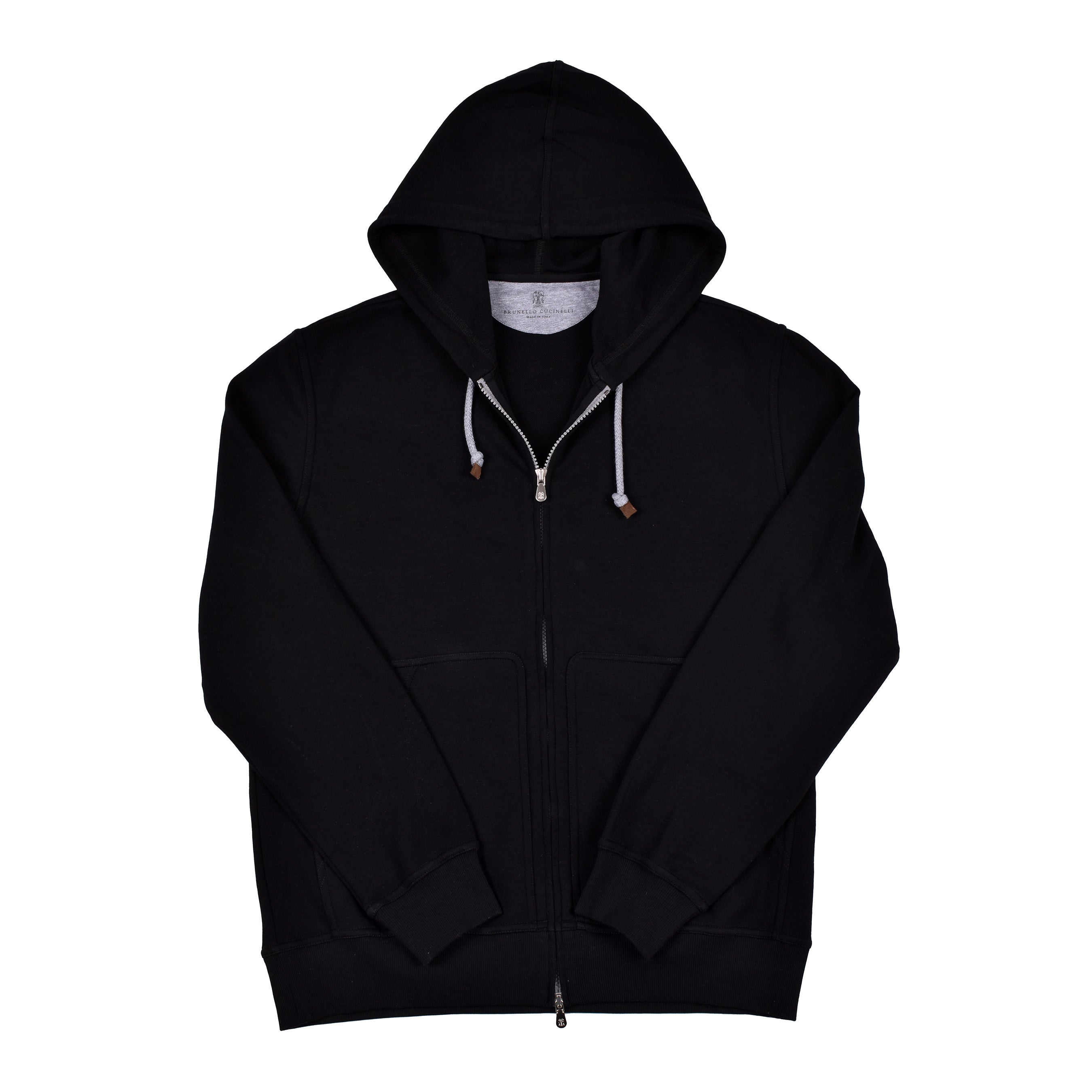 BRUNELLO CUCINELLI MEN'S JET BLACK ATHLETIC ZIP UP HOODIE SWEATSHIRT/SWEATER NEW