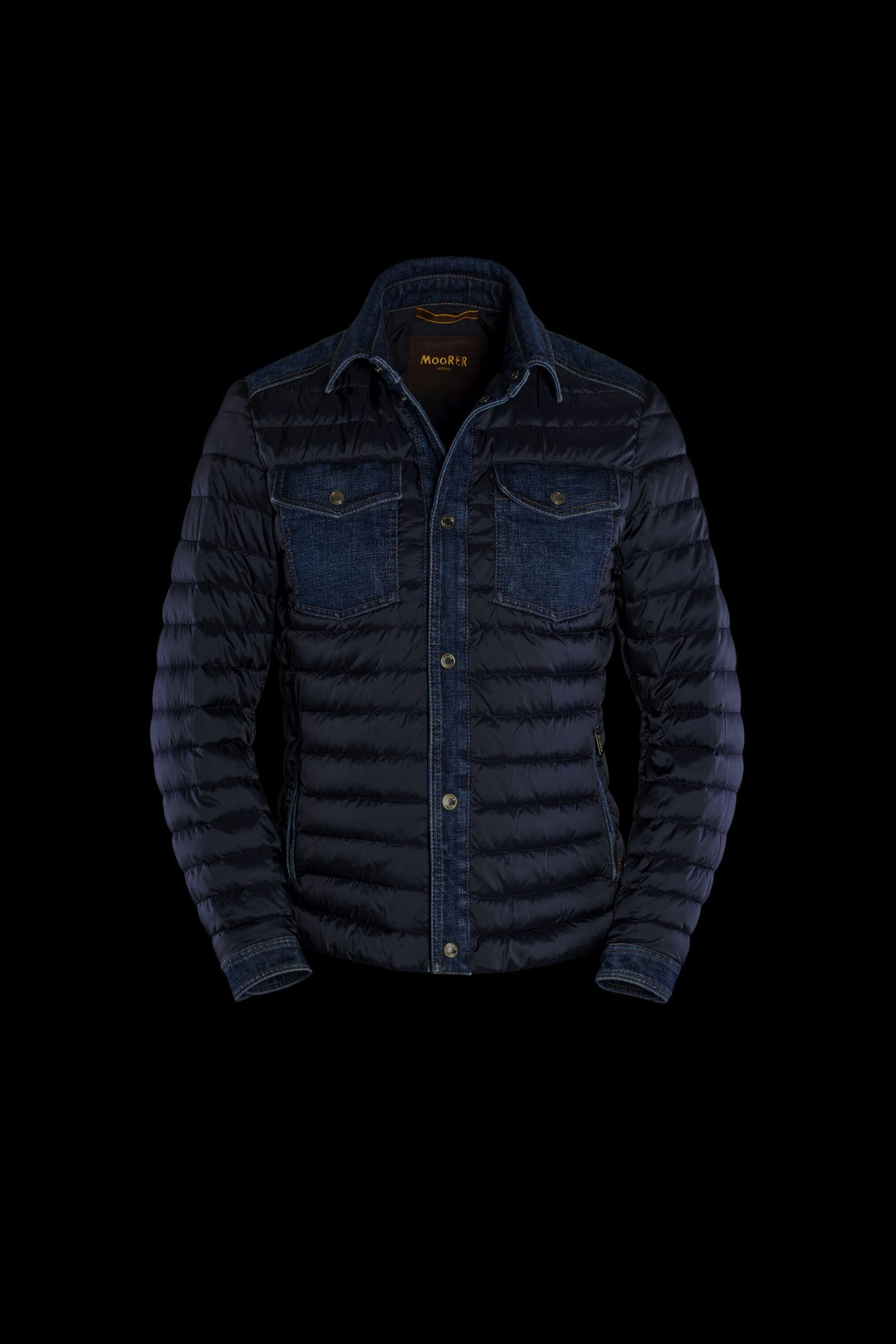 MOORER MEN'S NAVY QUILTED JACKET WITH DENIM ACCENTS