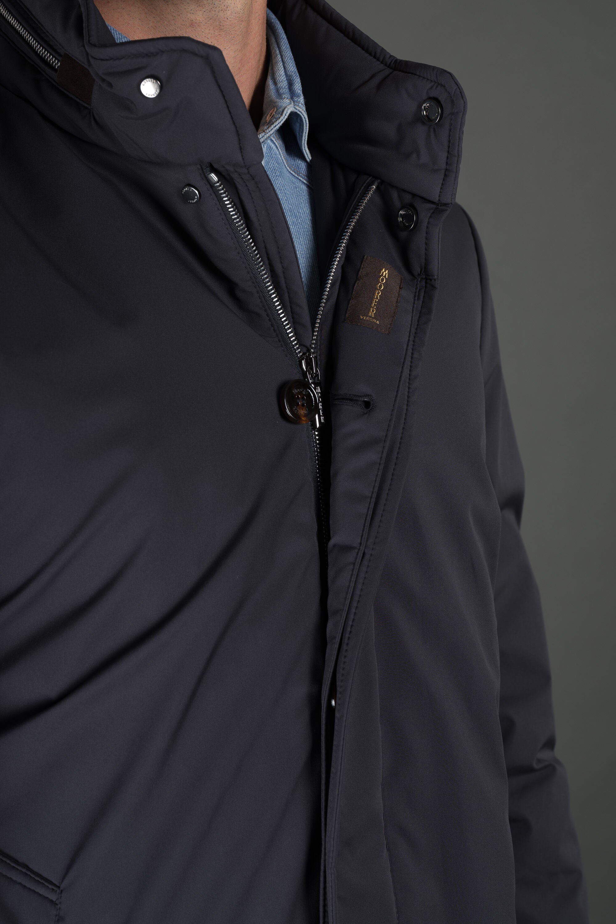 MOORER MEN'S NAVY TAILORED LONG COAT