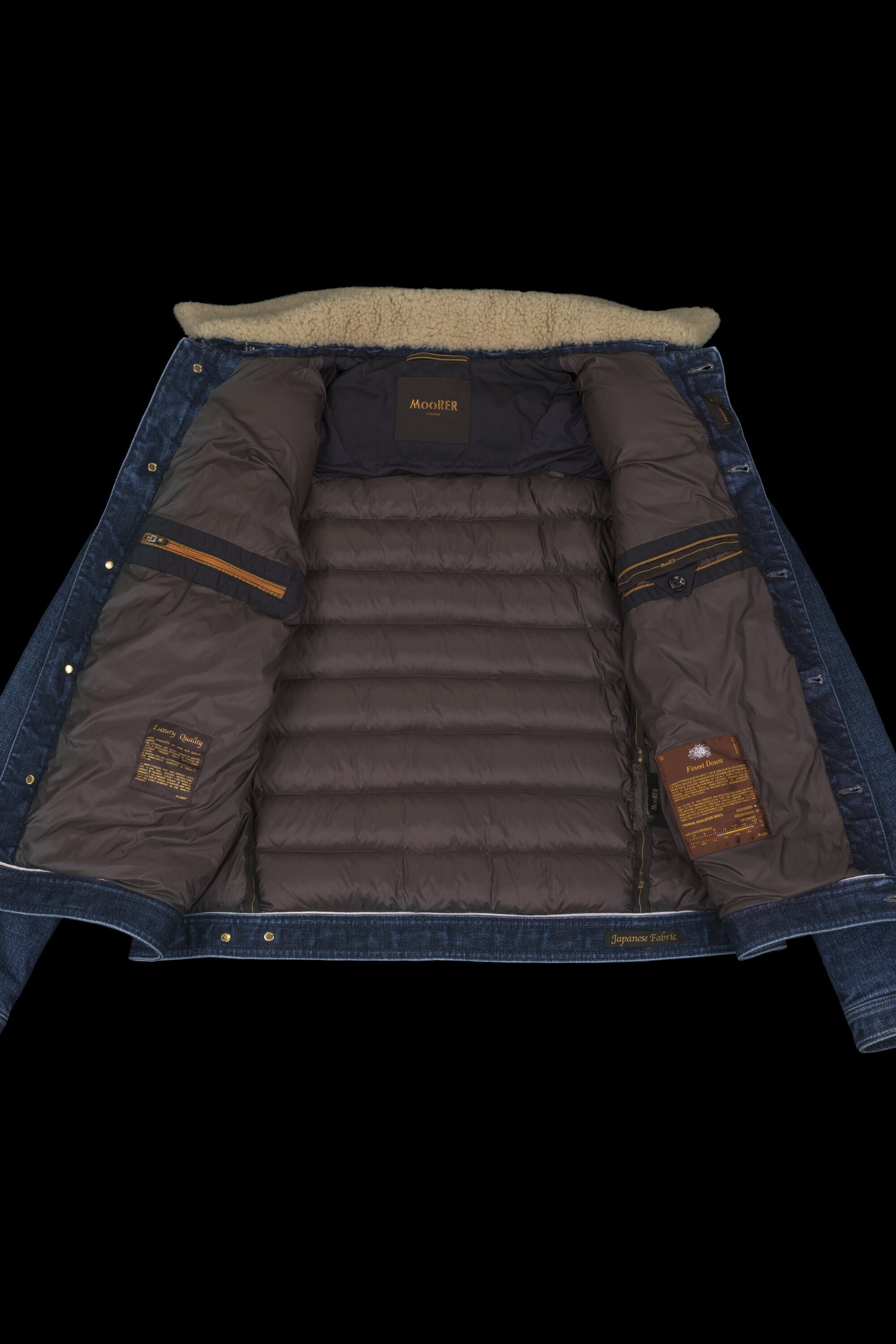 MOORER MEN'S BLUE DENIM SHEARLING JACKET