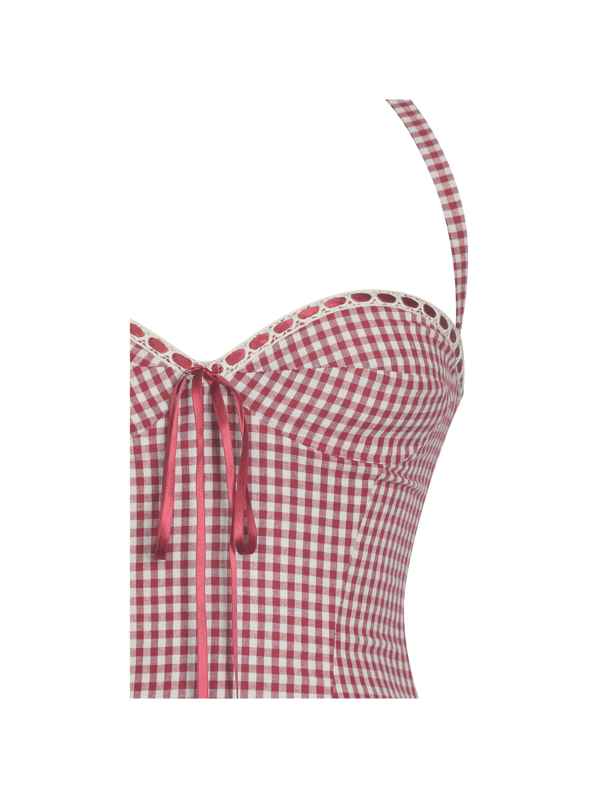 Susanna Red Cotton Gingham Drop Waist Midi Dress