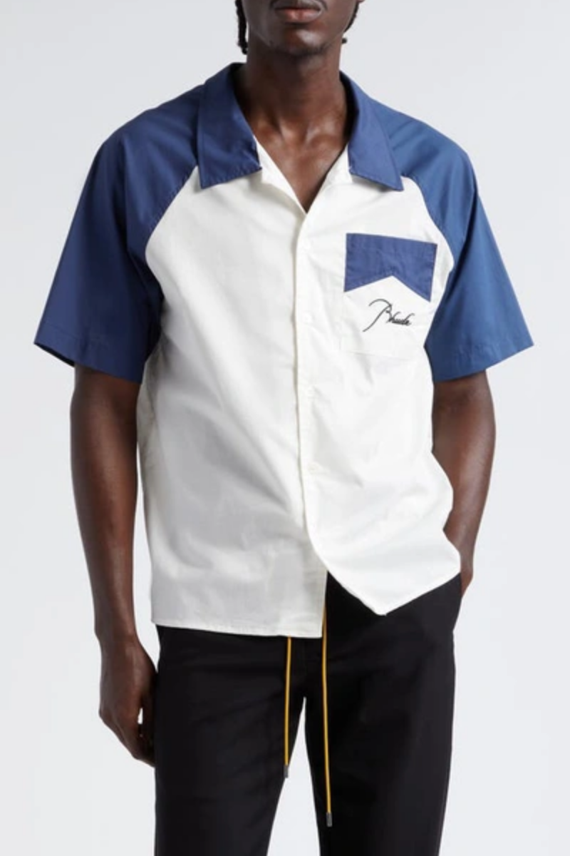 Rhude Raalan Poplin Button Up Shirt in Blue