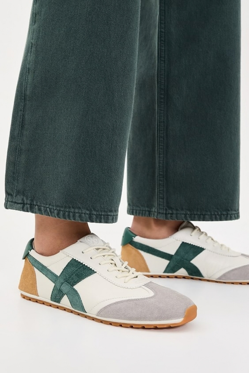 Tory Burch Hank Field Sneaker Leather Blanc / Malachite / Grey 183644-117